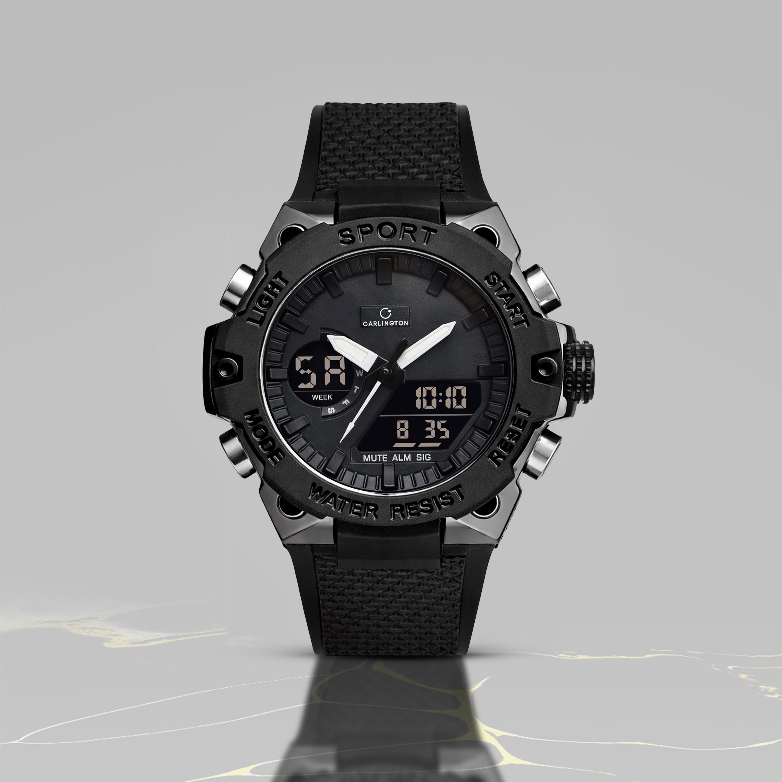 Carlington Analog-Digital Sports Watch, Dual Time,Alarm, Stopwatch, Calendar, Water-Resistant, Shock-Resistant, Back Light Display. The Perfect Watches for Men-CT_8675