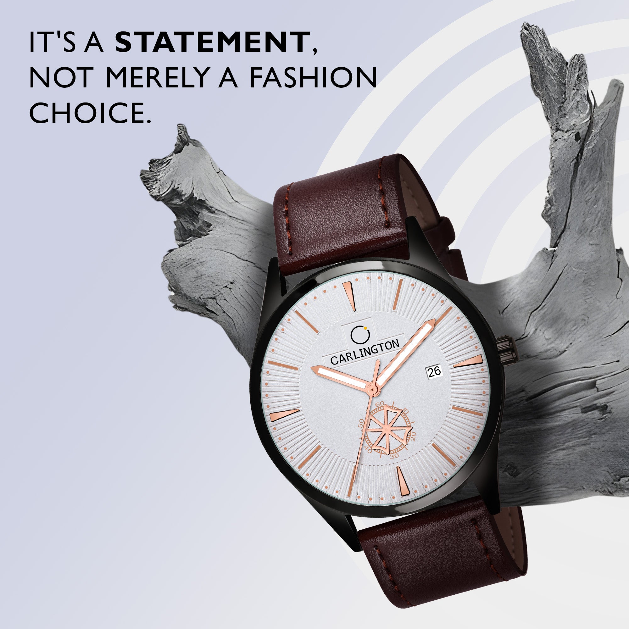 Carlington Elite CT1020 Water Resistant Leather Watch With Date Display- For Men