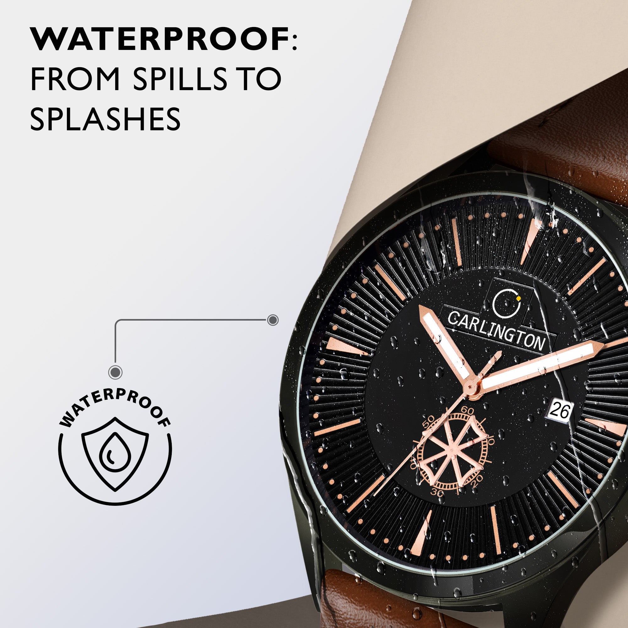 Carlington Elite CT1020 Water Resistant Leather Watch With Date Display- For Men