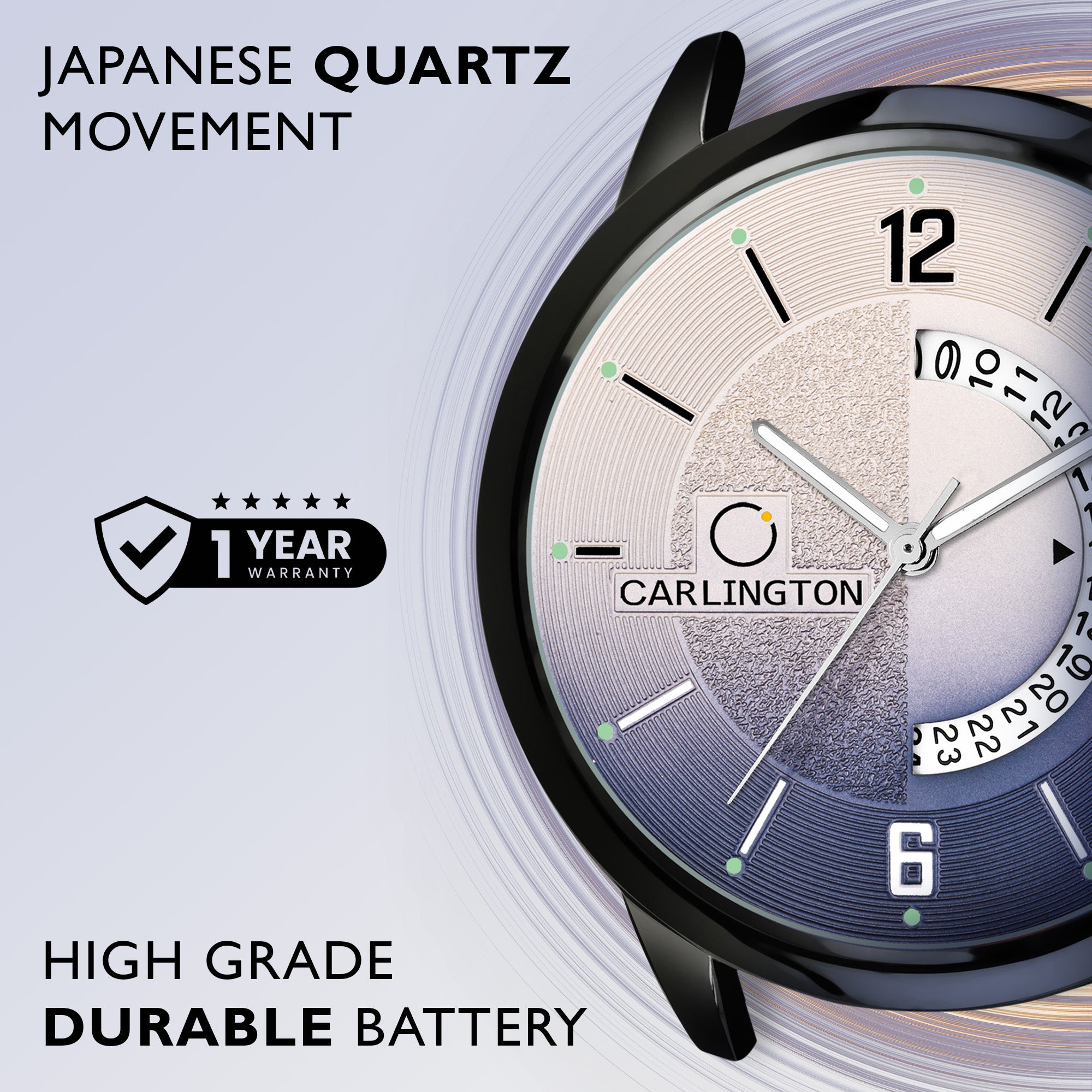 Carlington Elite Gents Water Resistant Genuine Leather Strap With Date Display