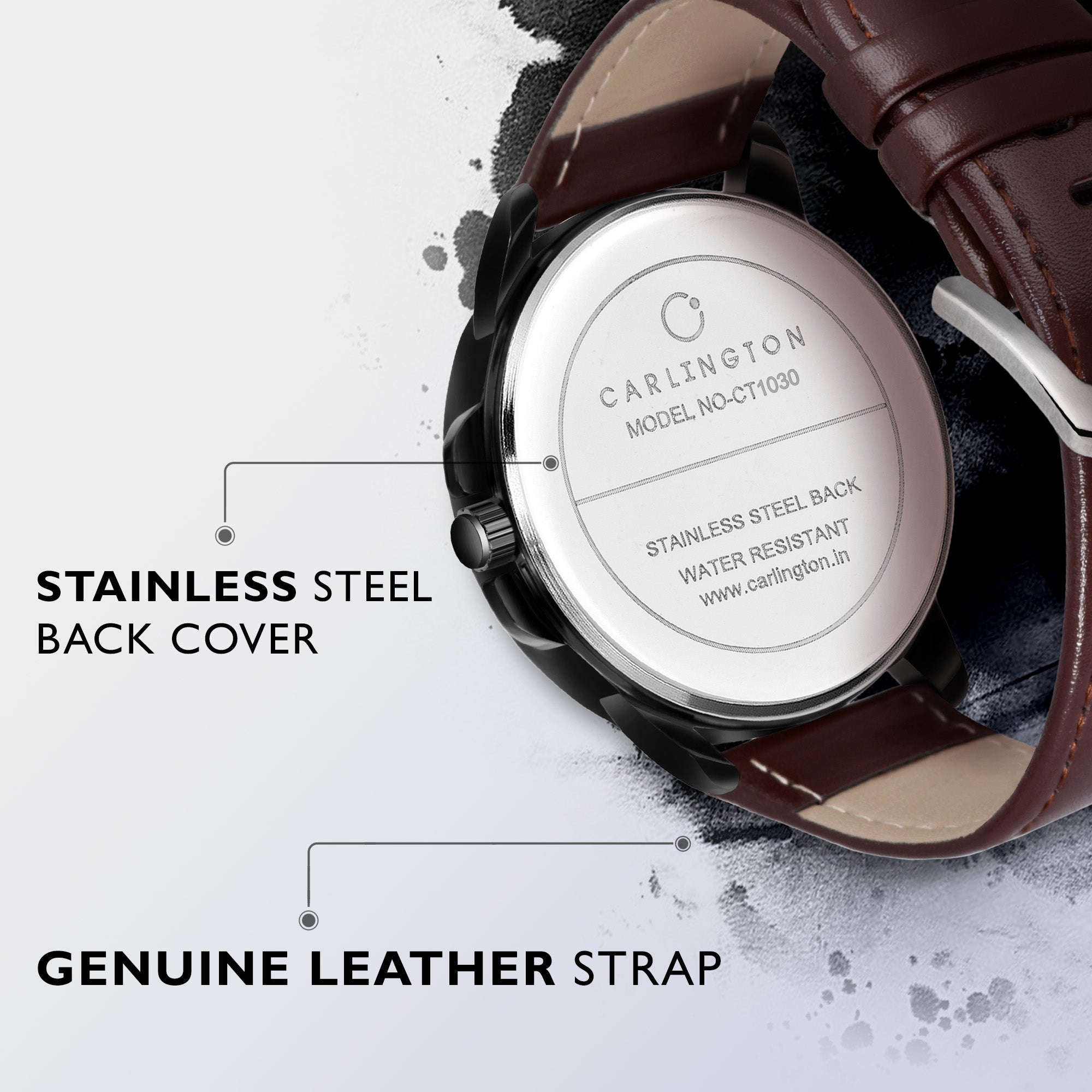 Carlington Elite Gents Water Resistant Genuine Leather Strap With Date Display