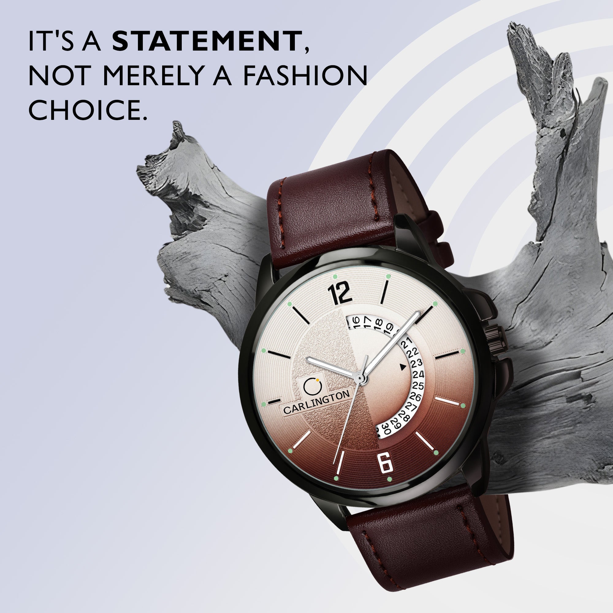 Carlington Elite Gents Water Resistant Genuine Leather Strap With Date Display