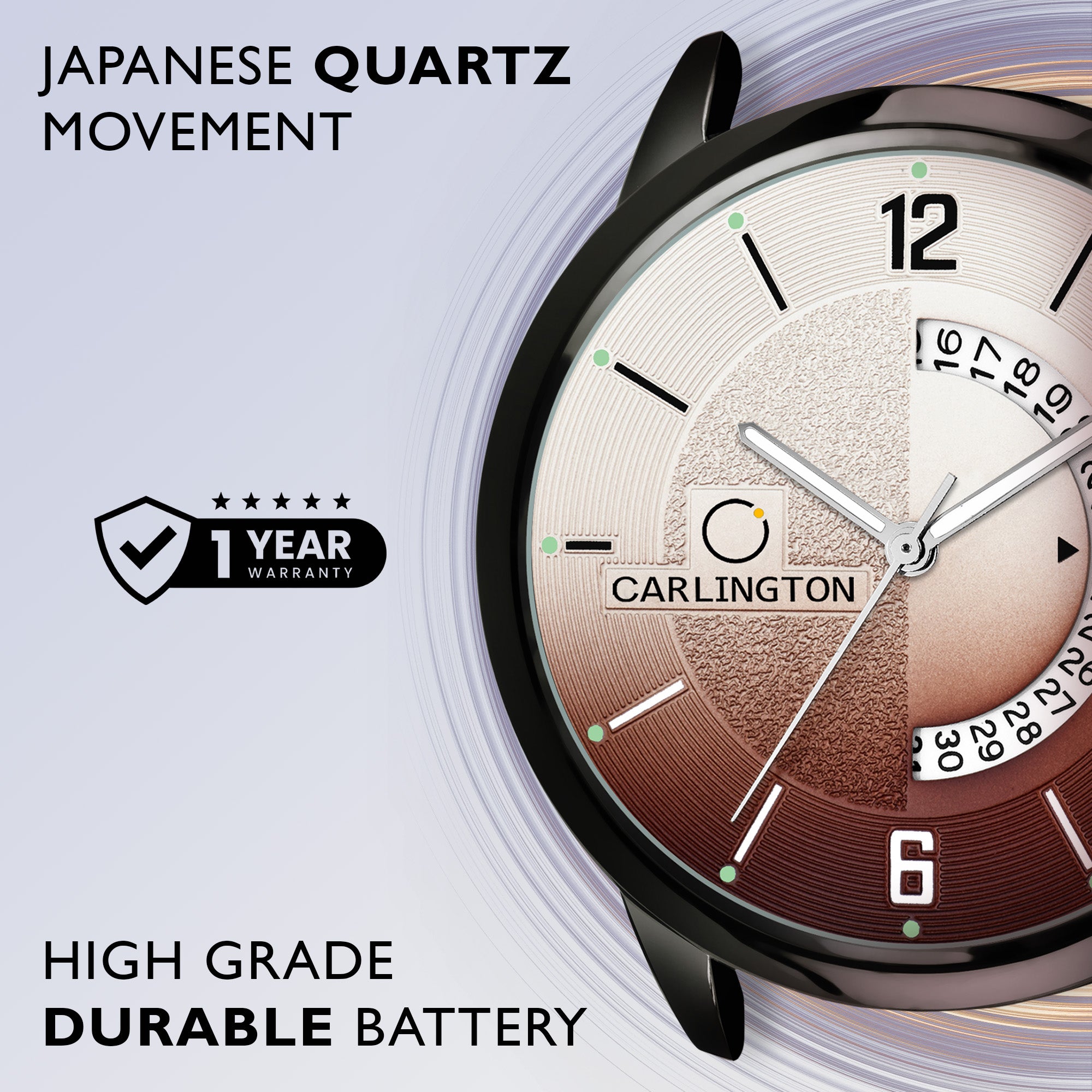 Carlington Elite Gents Water Resistant Genuine Leather Strap With Date Display