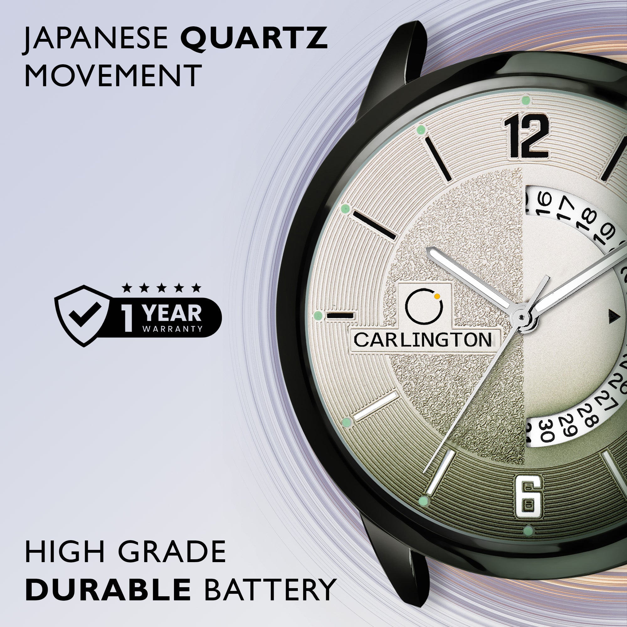 Carlington Elite Gents Water Resistant Genuine Leather Strap With Date Display