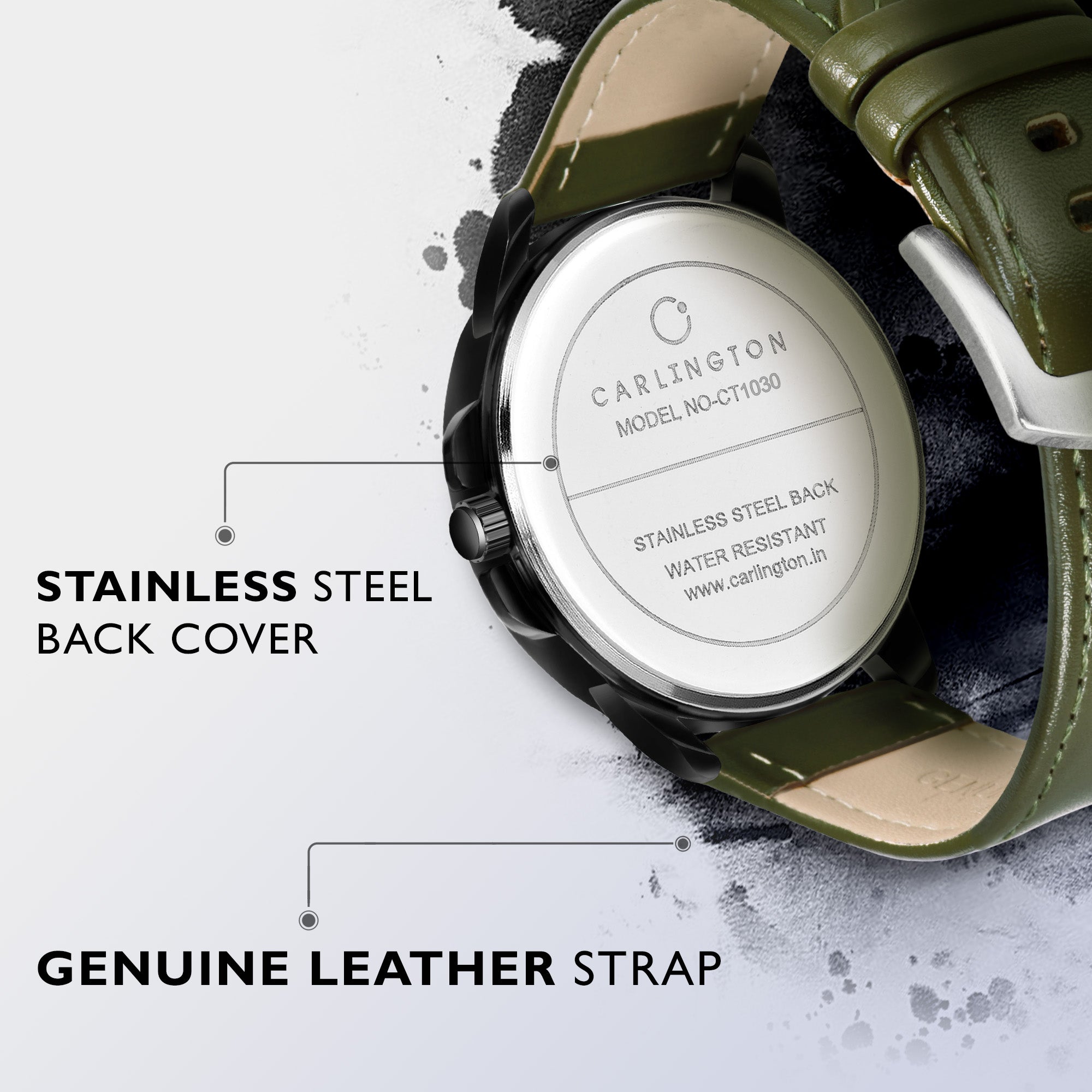 Carlington Elite Gents Water Resistant Genuine Leather Strap With Date Display