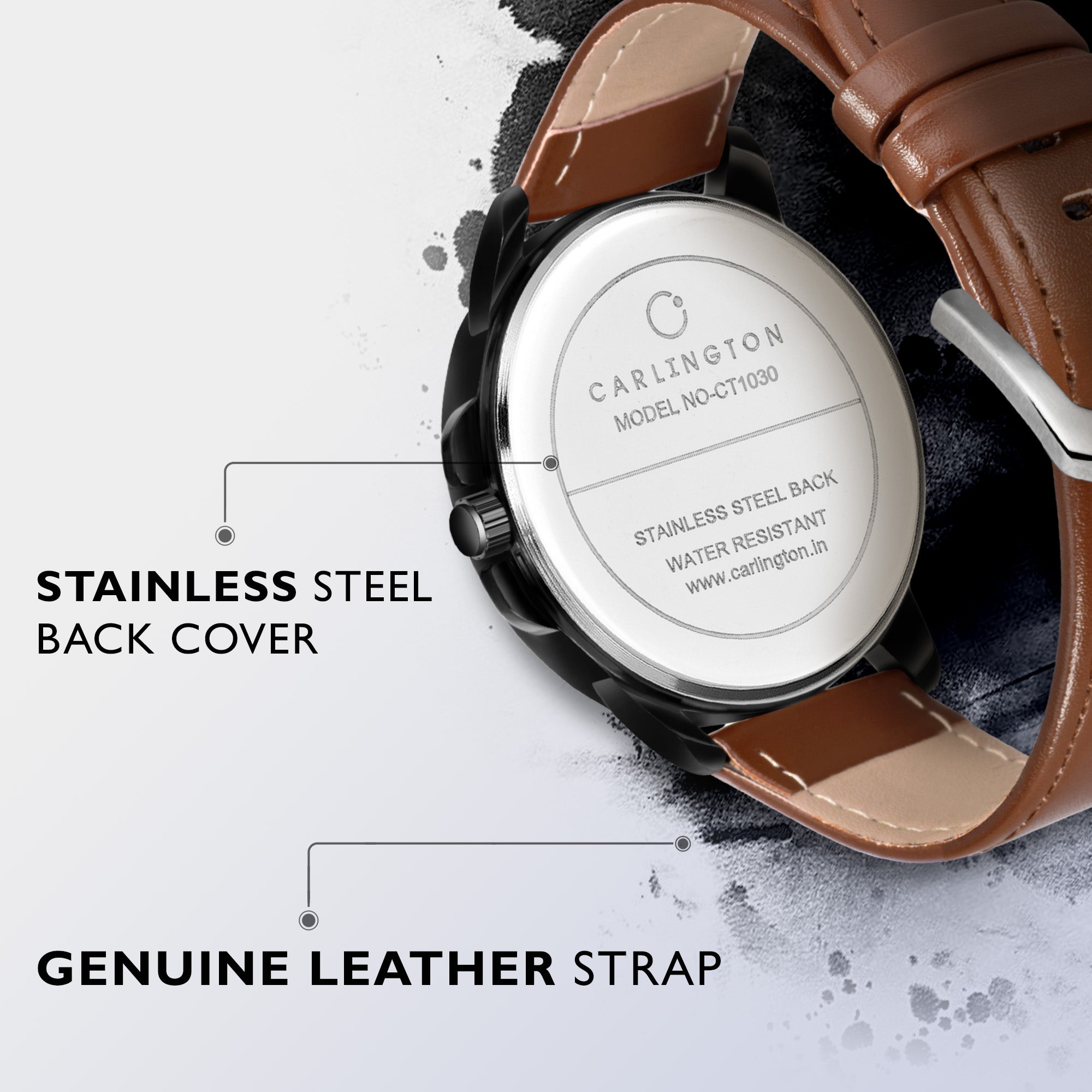 Carlington Elite Gents Water Resistant Genuine Leather Strap With Date Display