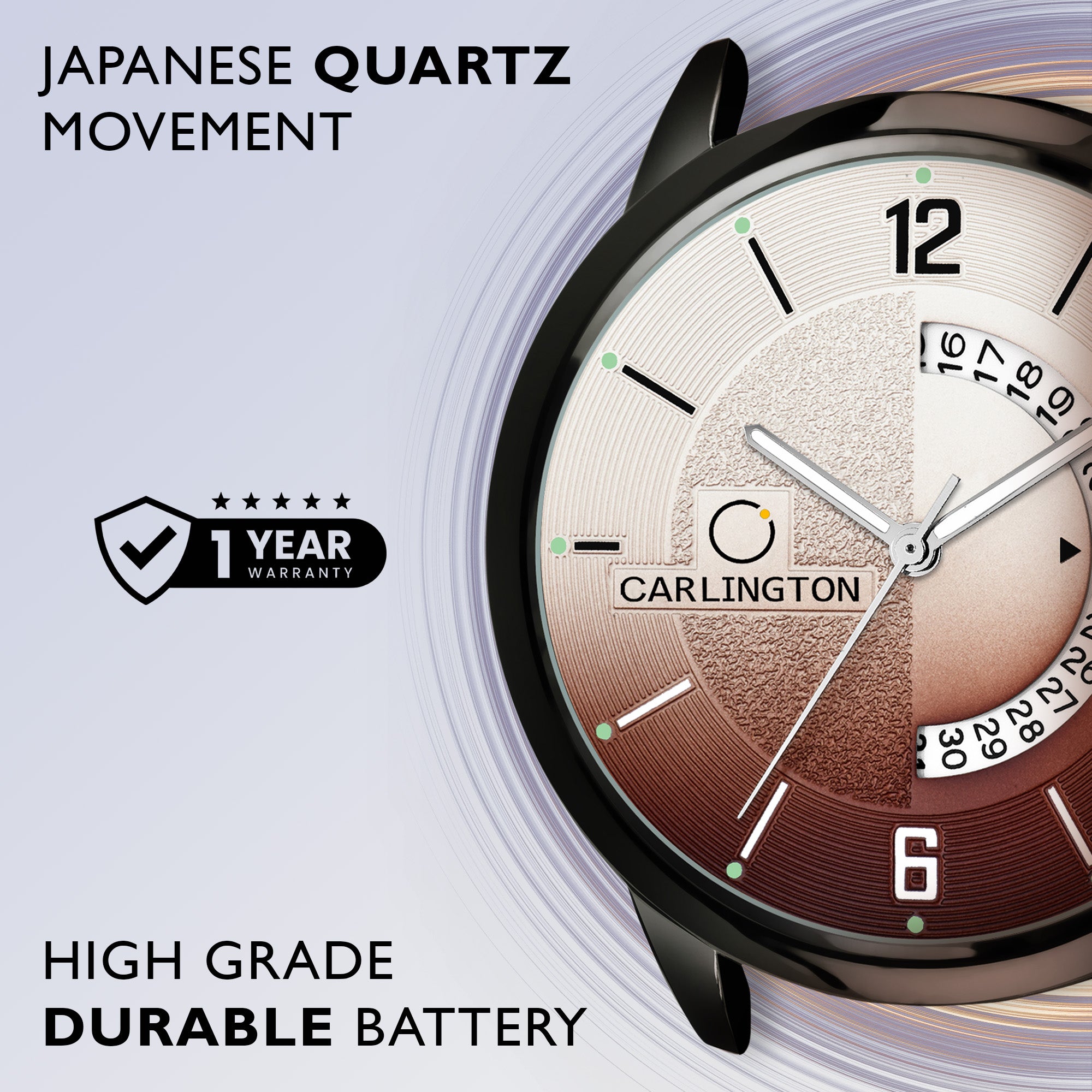 Carlington Elite Gents Water Resistant Genuine Leather Strap With Date Display