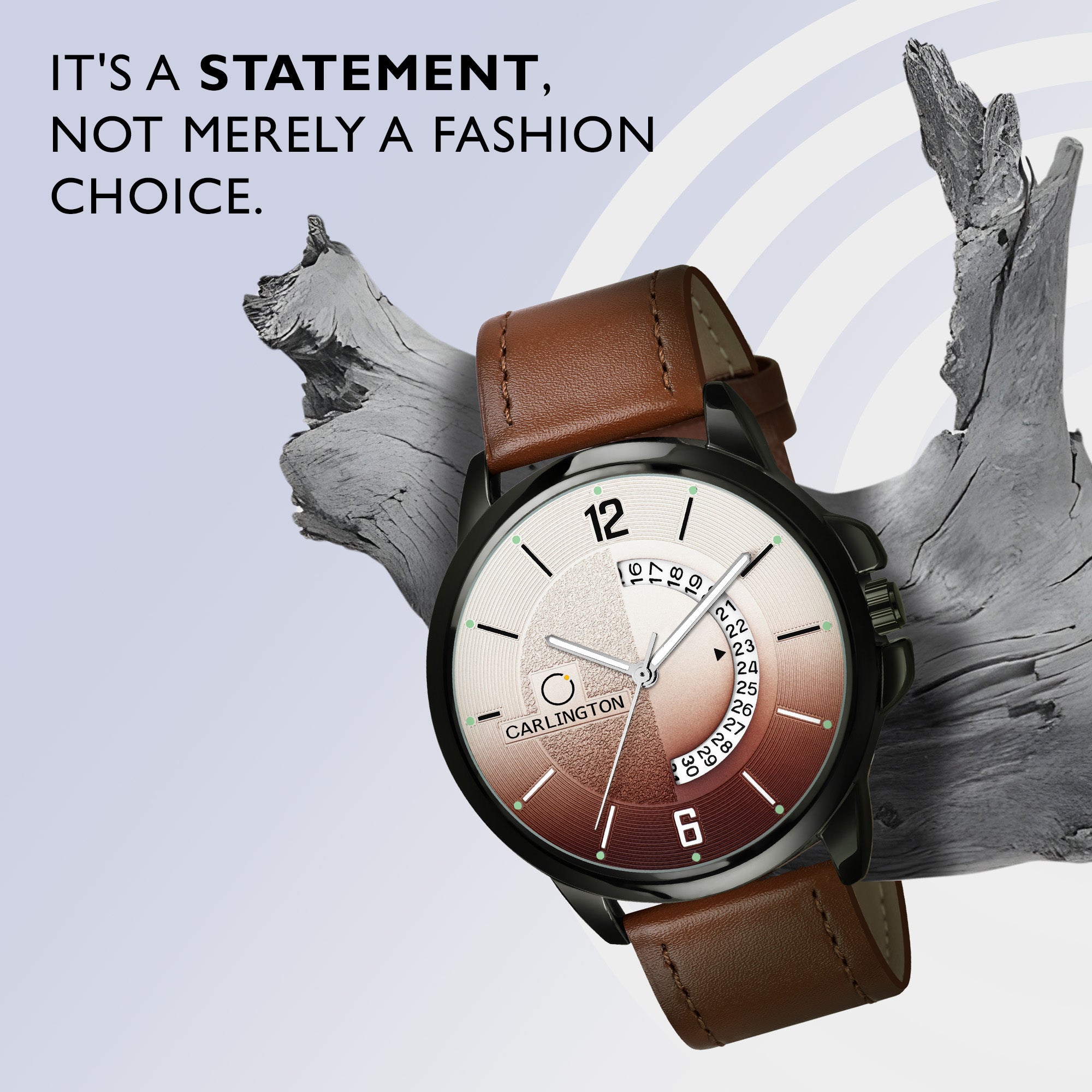 Carlington Elite Gents Water Resistant Genuine Leather Strap With Date Display