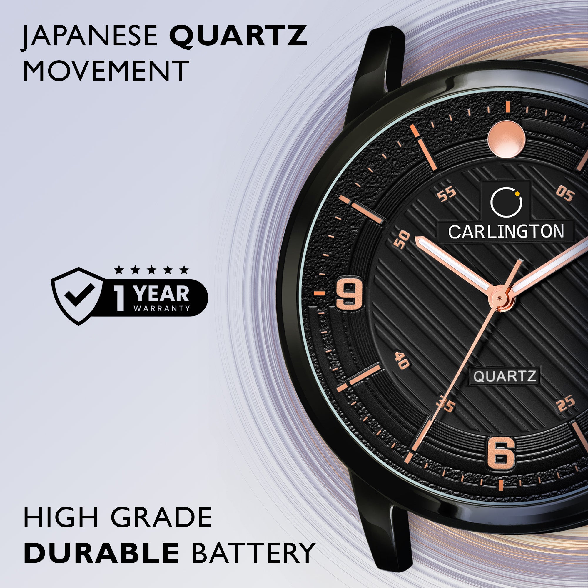 Carlington Elite Gents Water Resistant Genuine Leather Strap With Date Display