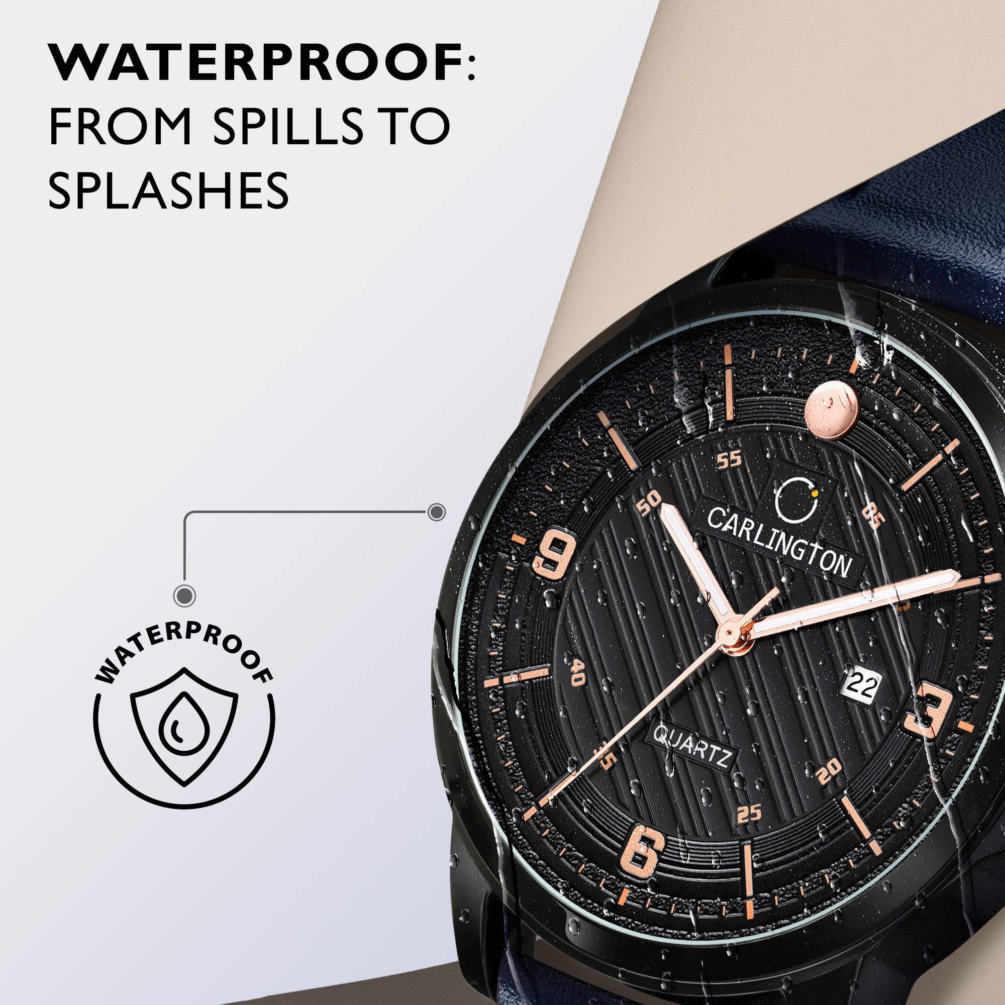 Carlington Elite Gents Water Resistant Genuine Leather Strap With Date Display