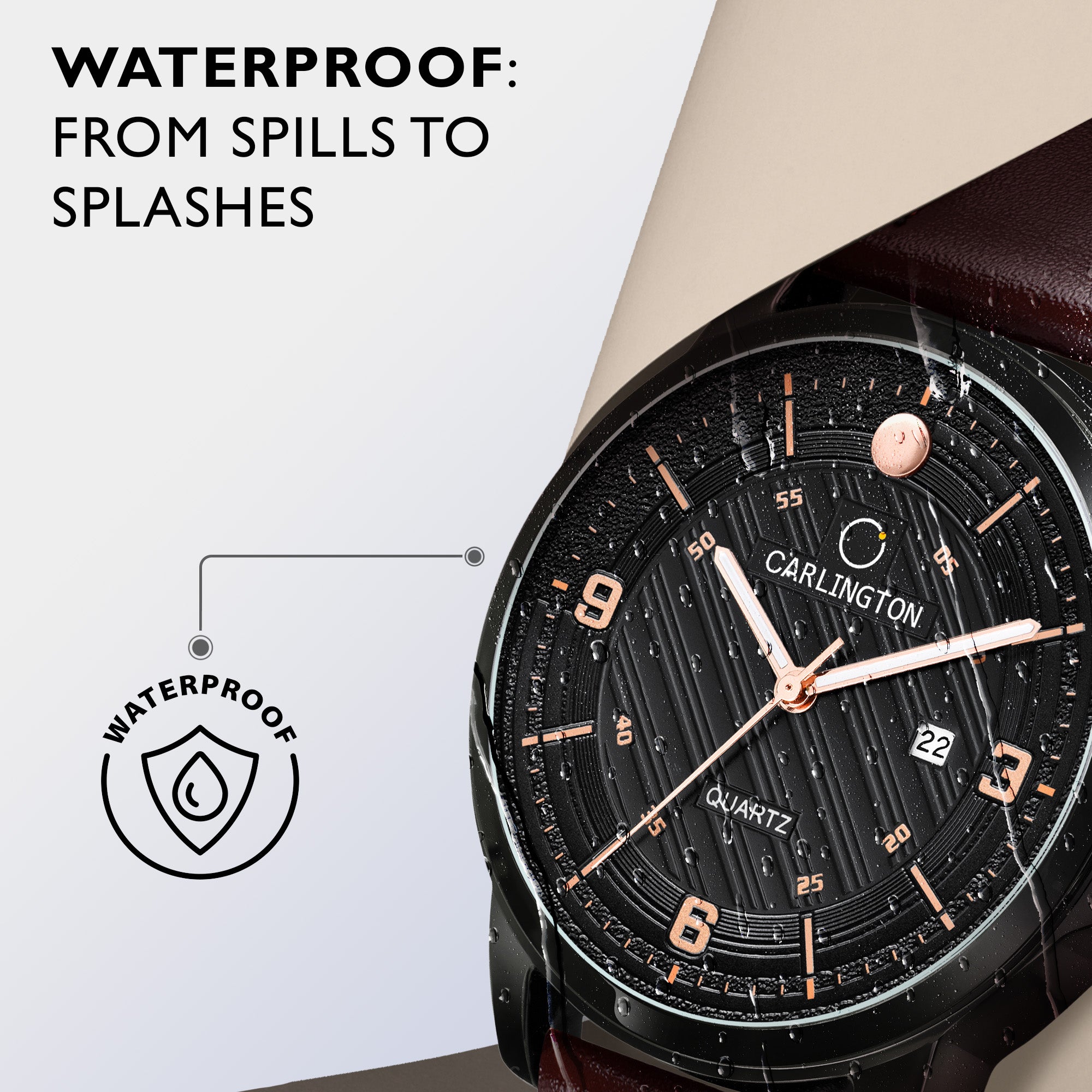 Carlington Elite Gents Water Resistant Genuine Leather Strap With Date Display