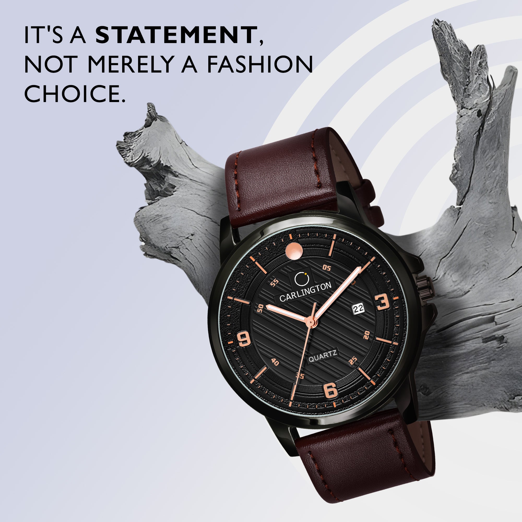 Carlington Elite Gents Water Resistant Genuine Leather Strap With Date Display