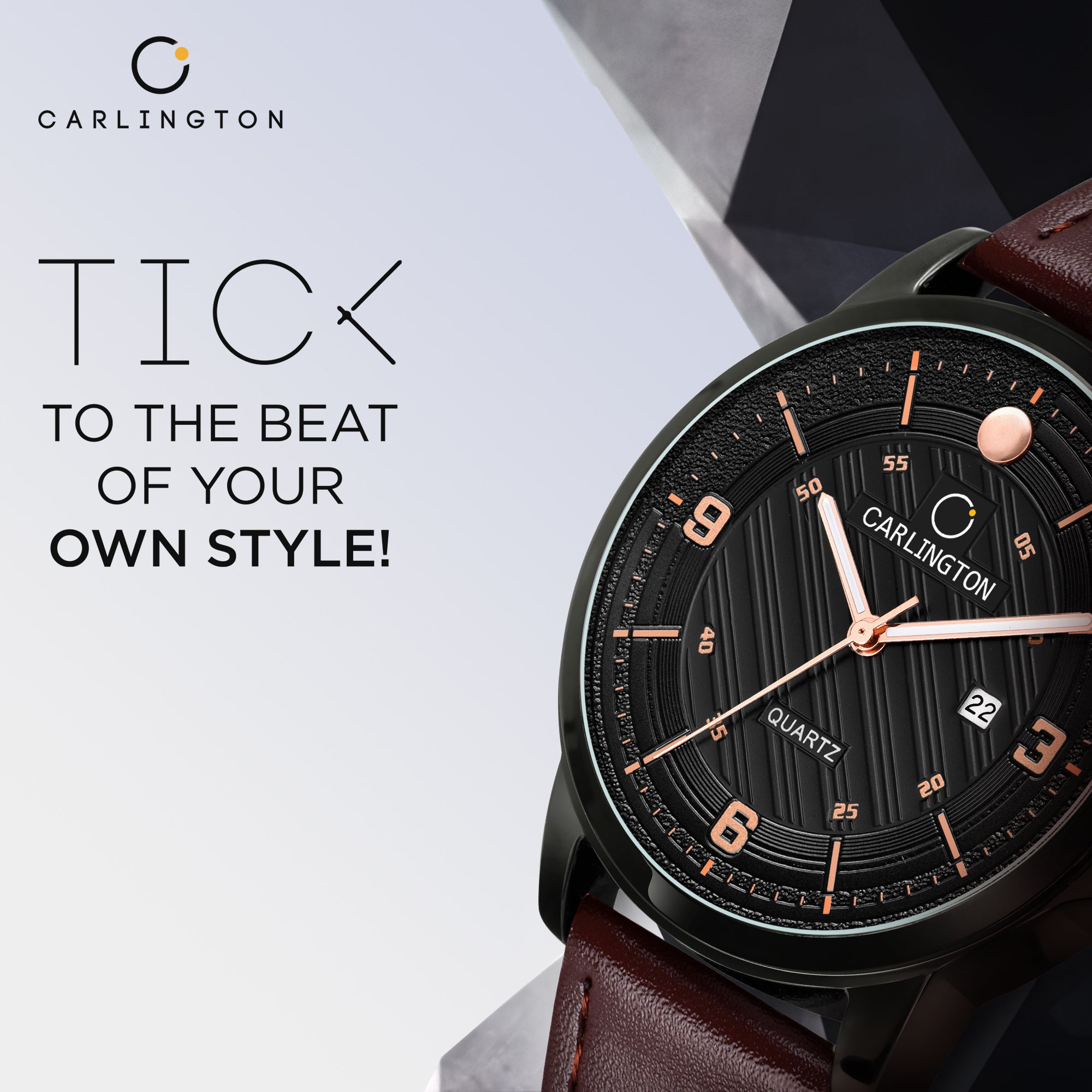 Carlington Elite Gents Water Resistant Genuine Leather Strap With Date Display