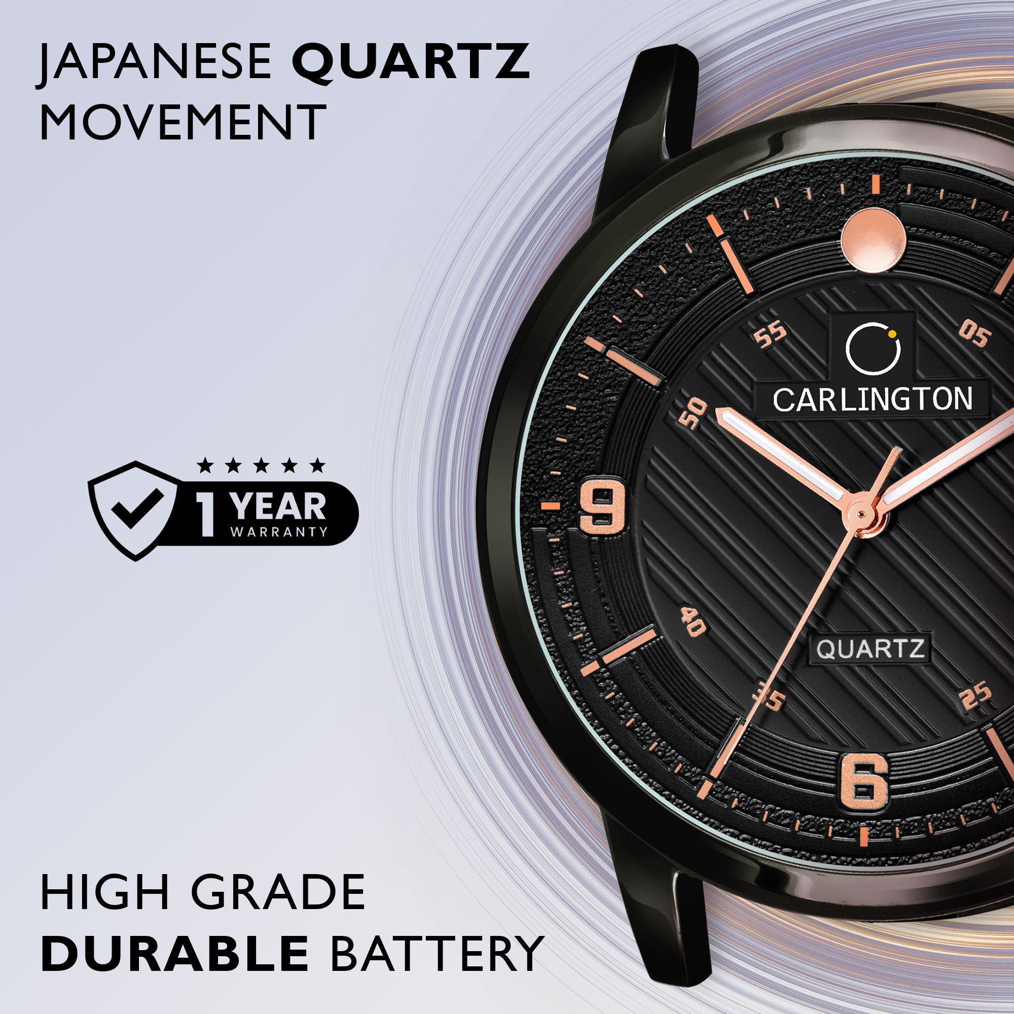 Carlington Elite Gents Water Resistant Genuine Leather Strap With Date Display