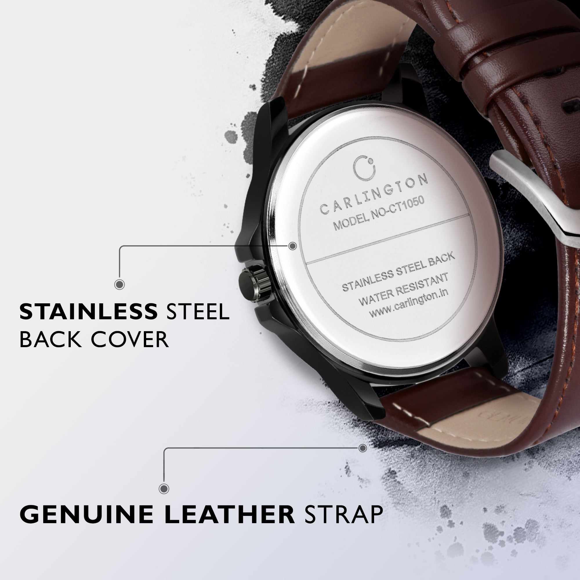 Carlington Elite Gents Water Resistant Genuine Leather Strap With Date Display