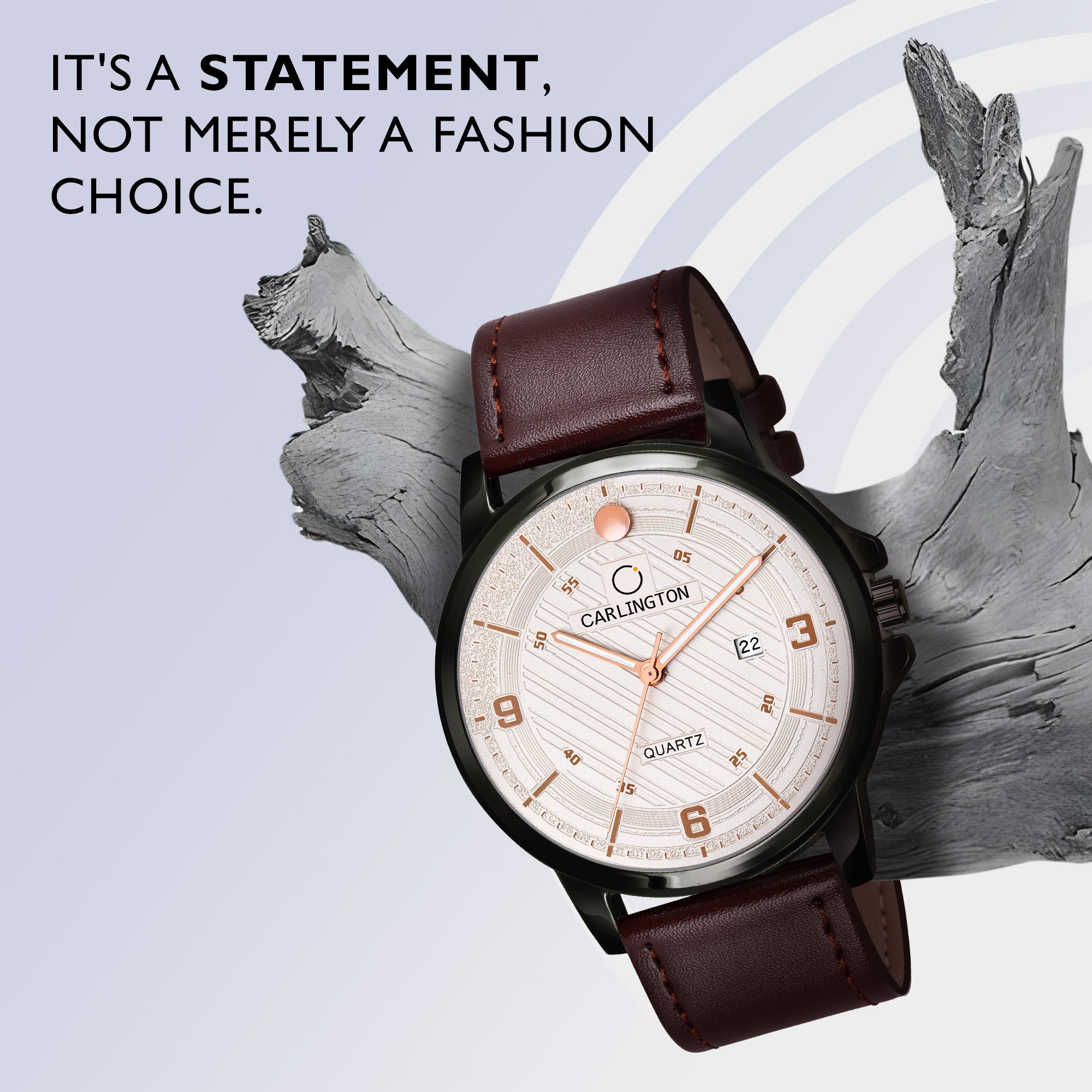 Carlington Elite Gents Water Resistant Genuine Leather Strap With Date Display