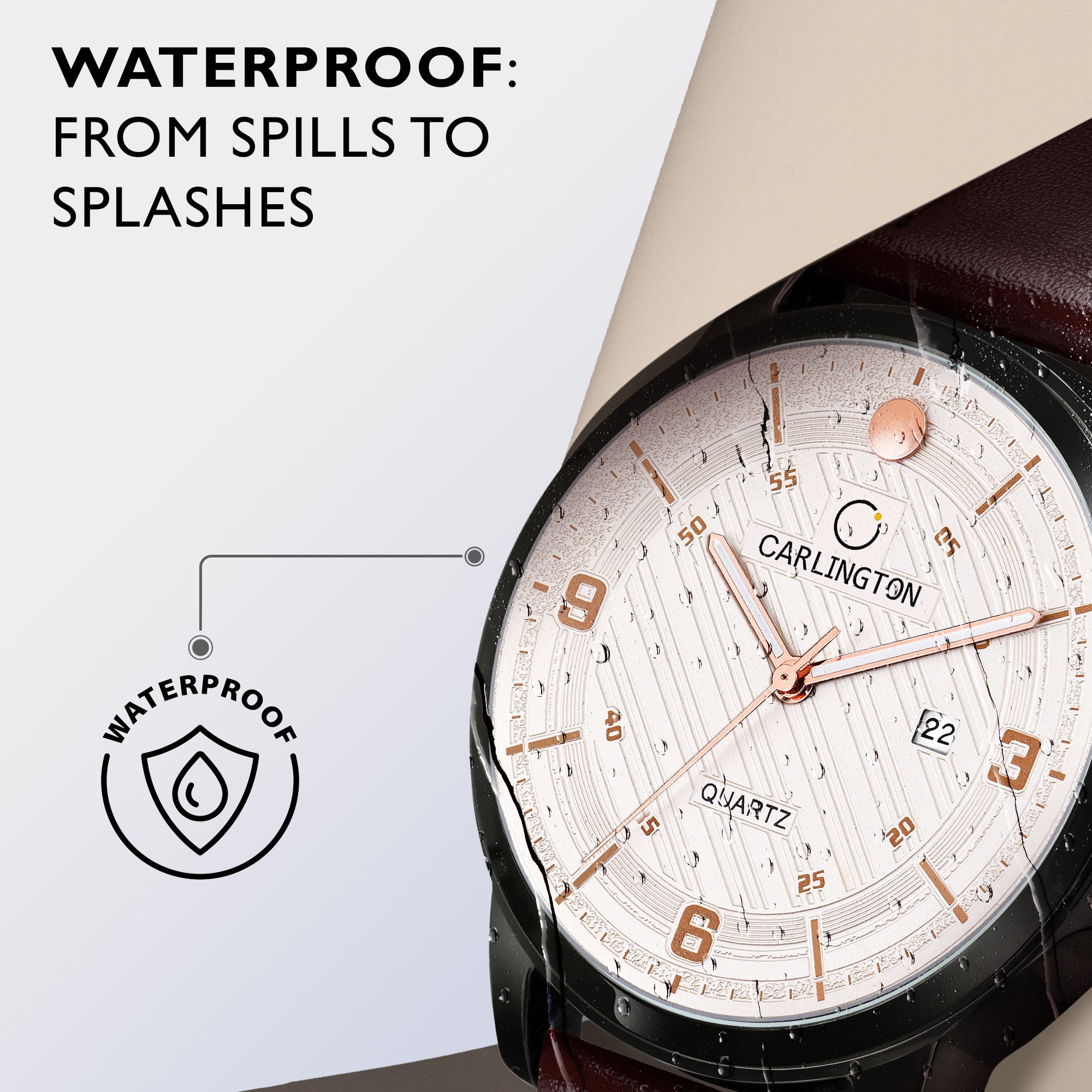 Carlington Elite Gents Water Resistant Genuine Leather Strap With Date Display