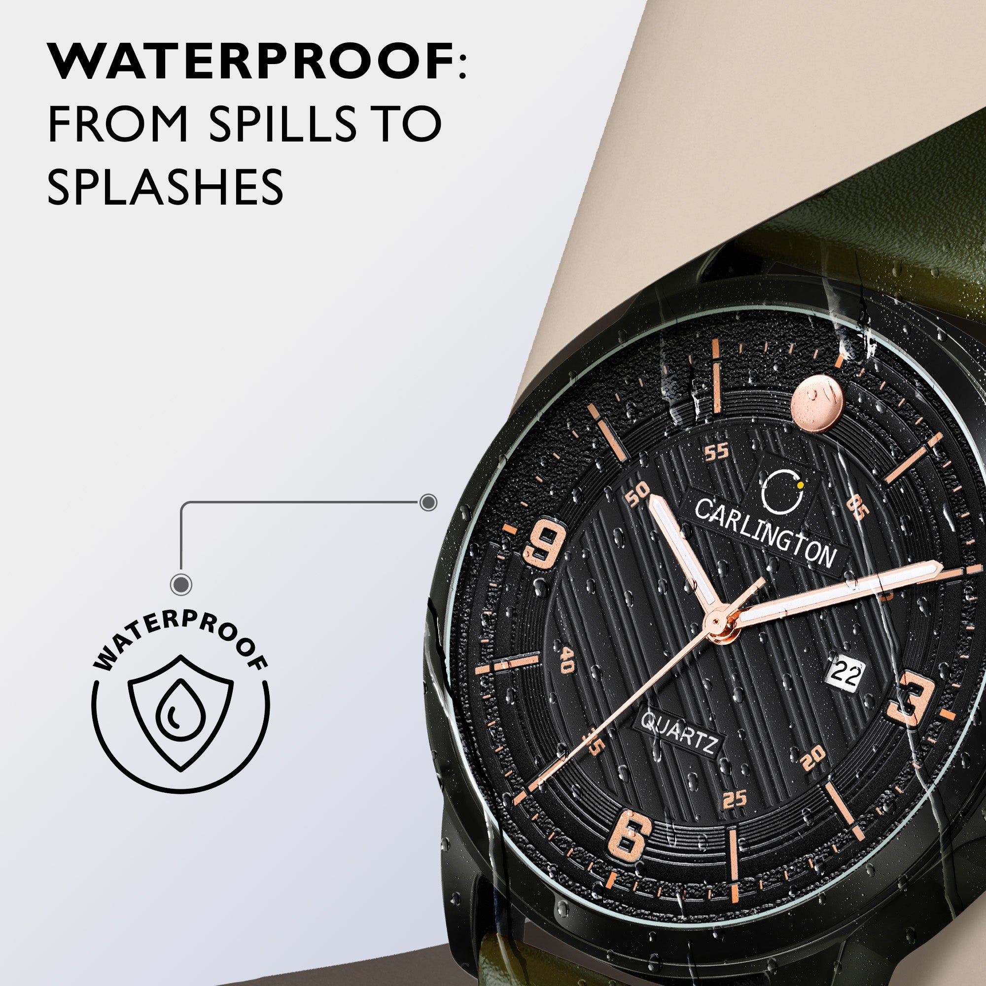 Carlington Elite Gents Water Resistant Genuine Leather Strap With Date Display