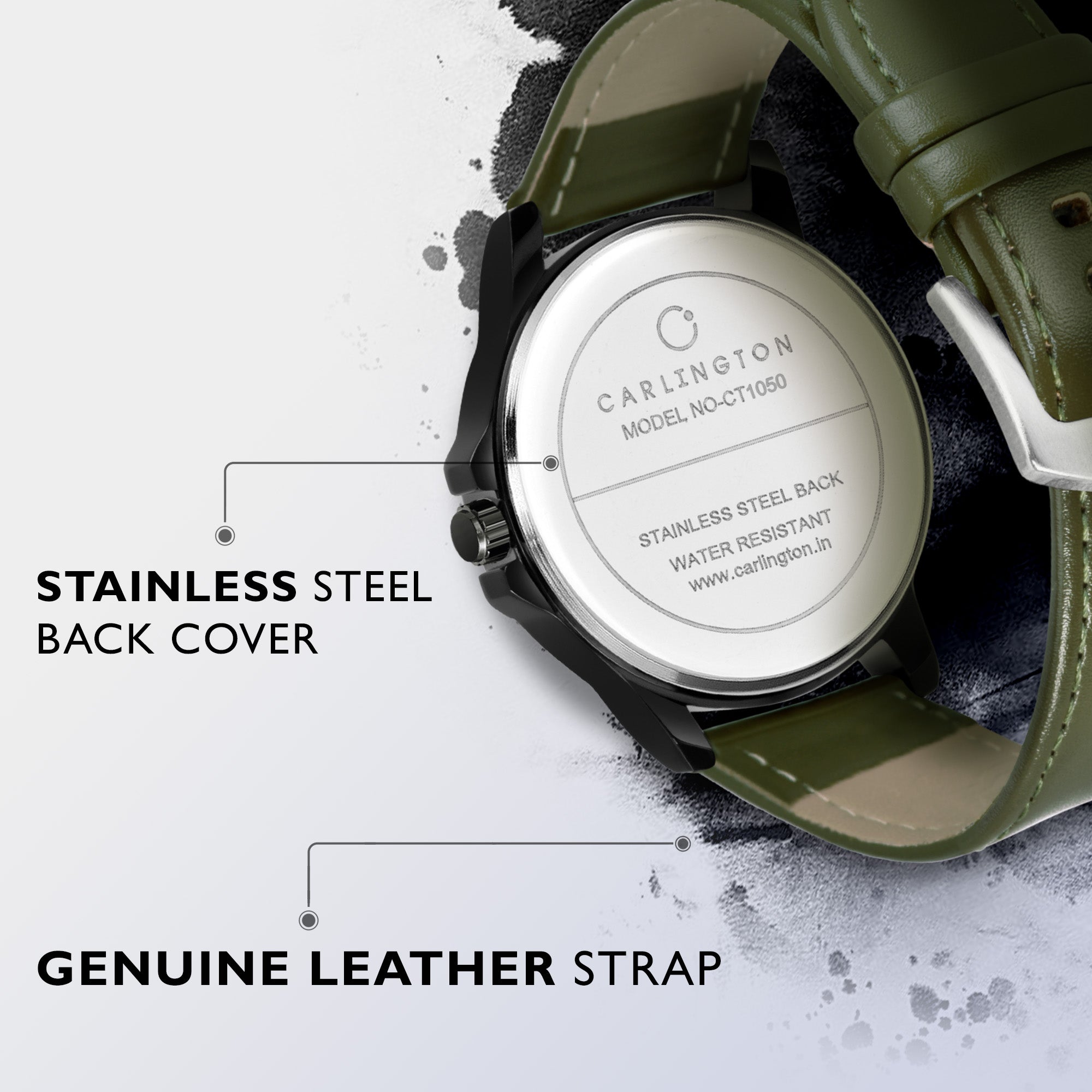 Carlington Elite Gents Water Resistant Genuine Leather Strap With Date Display