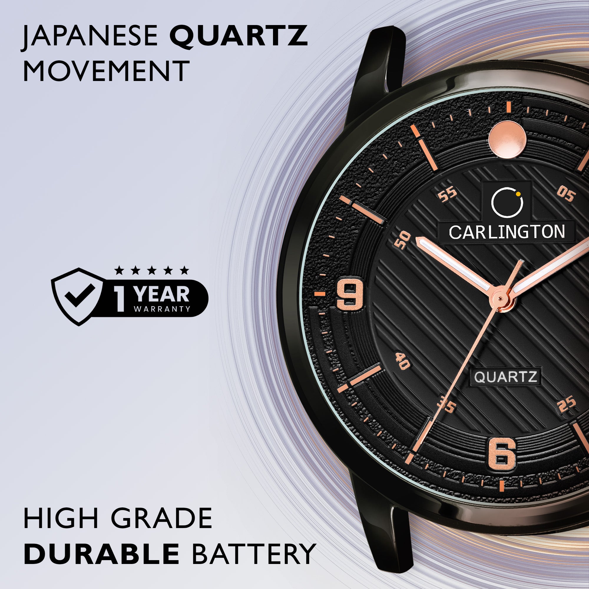 Carlington Elite Gents Water Resistant Genuine Leather Strap With Date Display