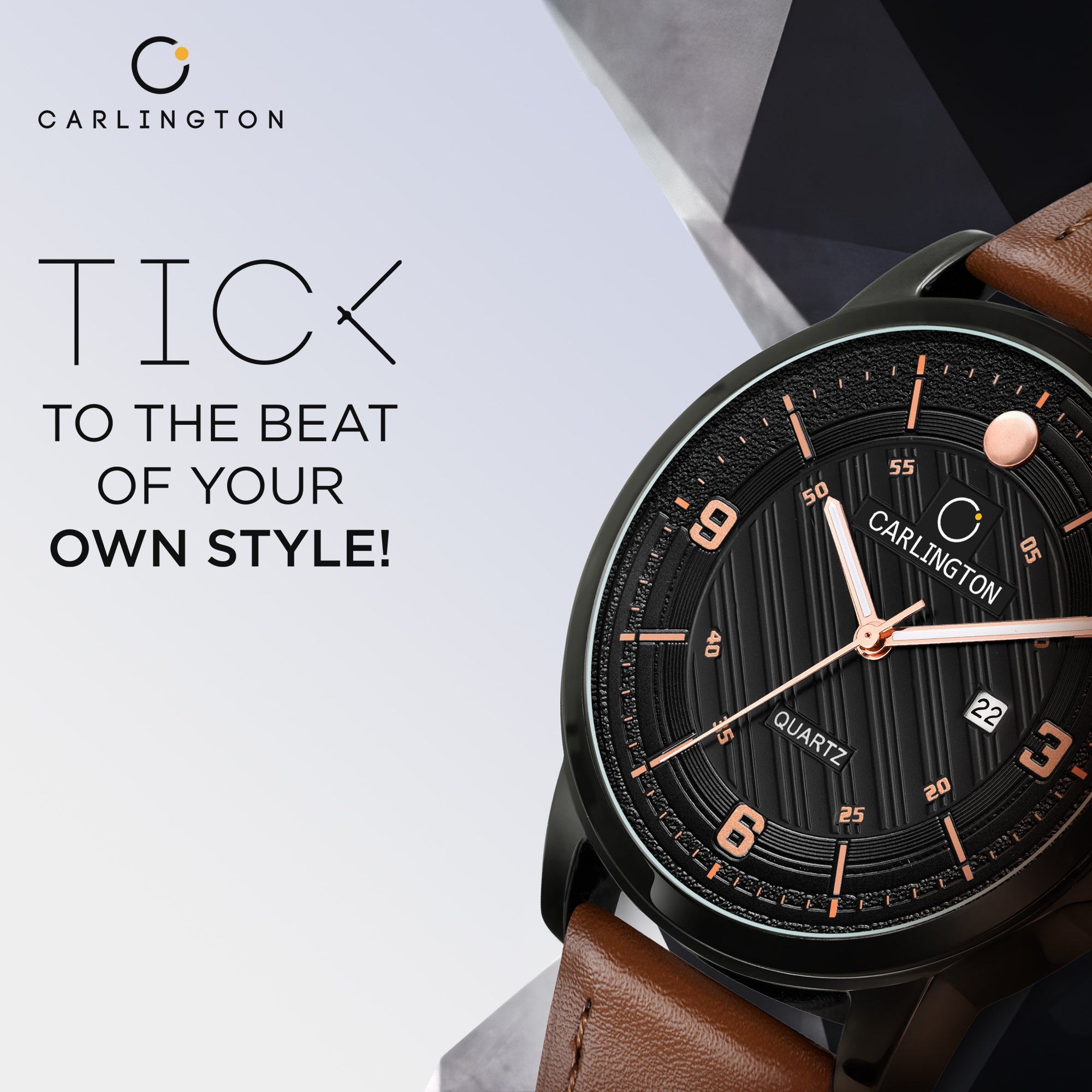 Carlington Elite Gents Water Resistant Genuine Leather Strap With Date Display