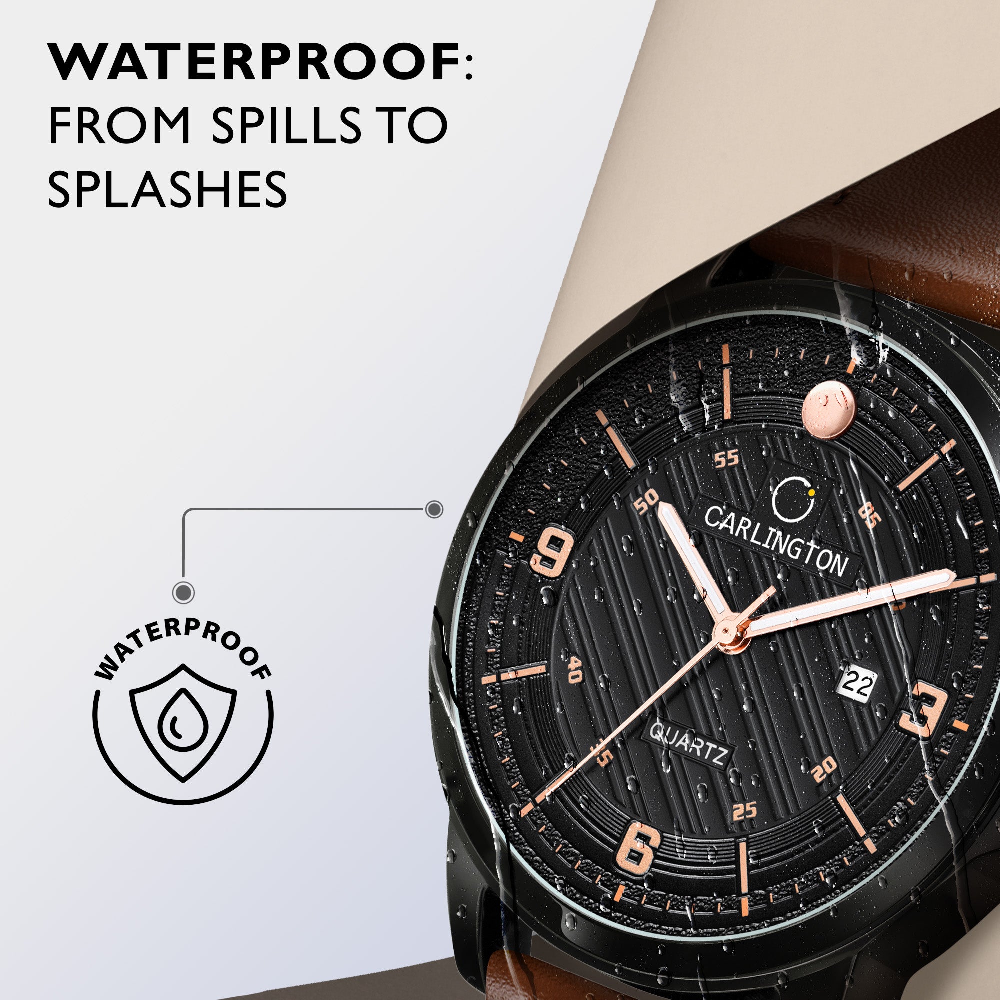 Carlington Elite Gents Water Resistant Genuine Leather Strap With Date Display