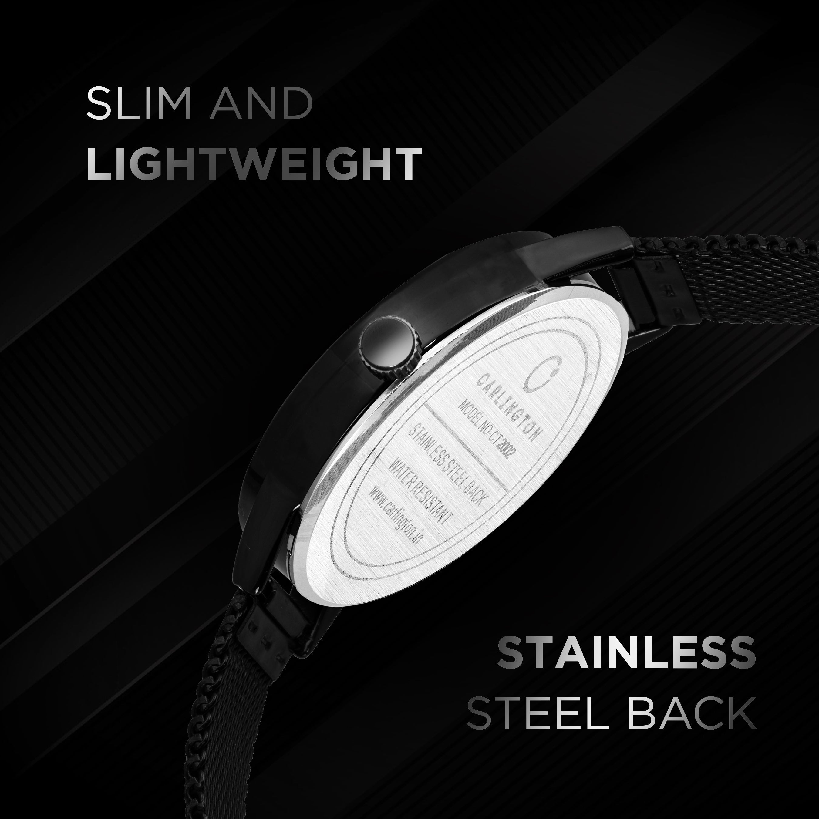 Carlington Elite Ladies Self Adjustable Mesh Strap Water Resistant Analog Watch - For Women CT2002 Black