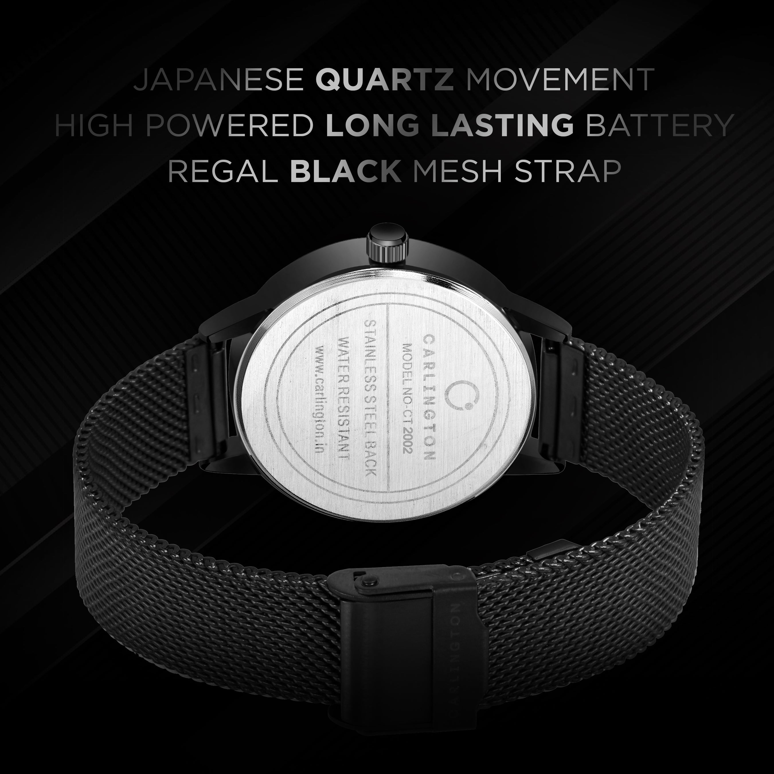 Carlington Elite Ladies Self Adjustable Mesh Strap Water Resistant Analog Watch - For Women CT2002 Black