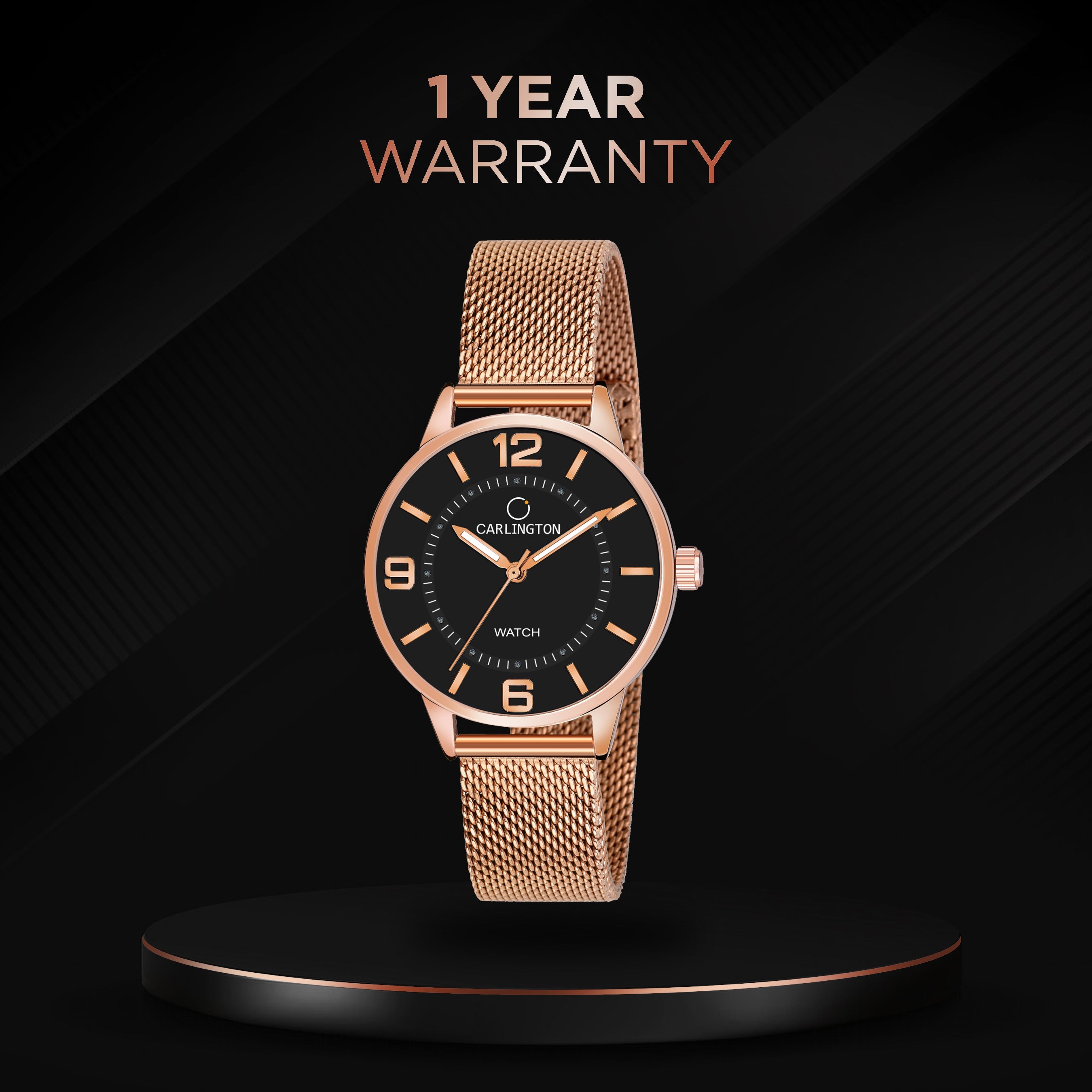 Carlington Elite Ladies Self Adjustable Mesh Strap Water Resistant Analog Watch - For Women CT2002 RoseBlack