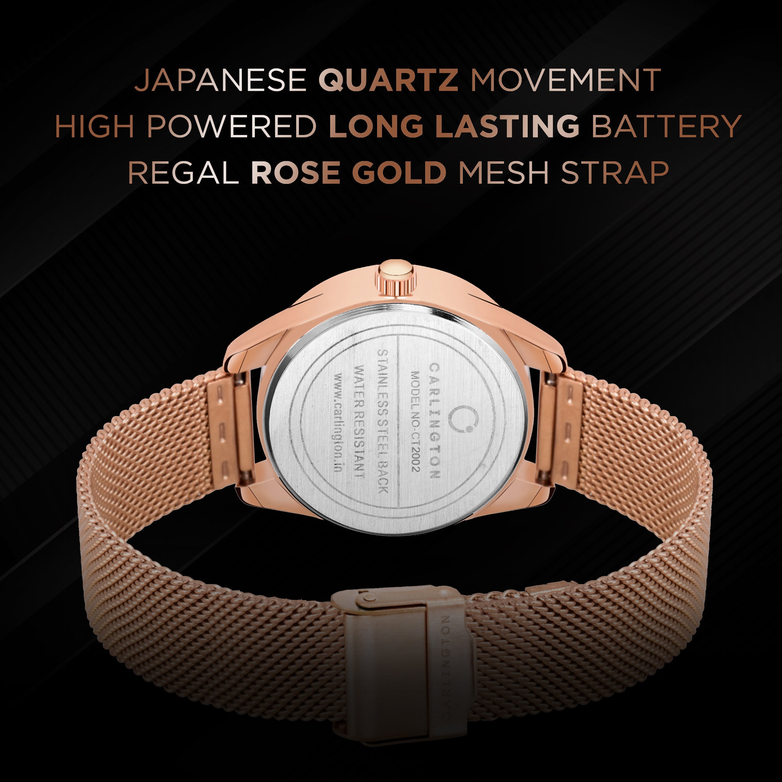 Carlington Elite Ladies Self Adjustable Mesh Strap Water Resistant Analog Watch - For Women CT2002 Rosegold