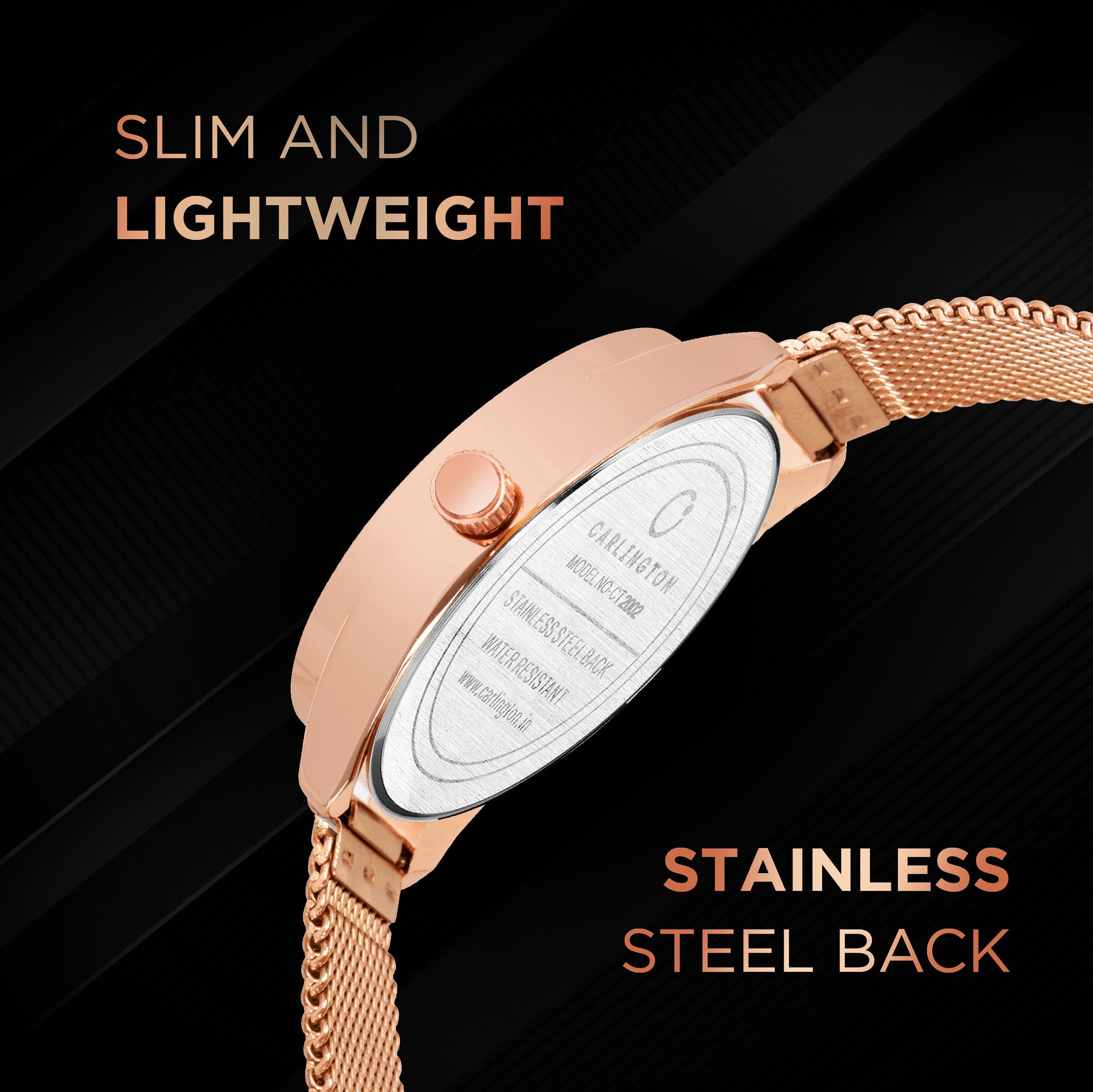 Carlington Elite Ladies Self Adjustable Mesh Strap Water Resistant Analog Watch - For Women CT2002 Rosegold