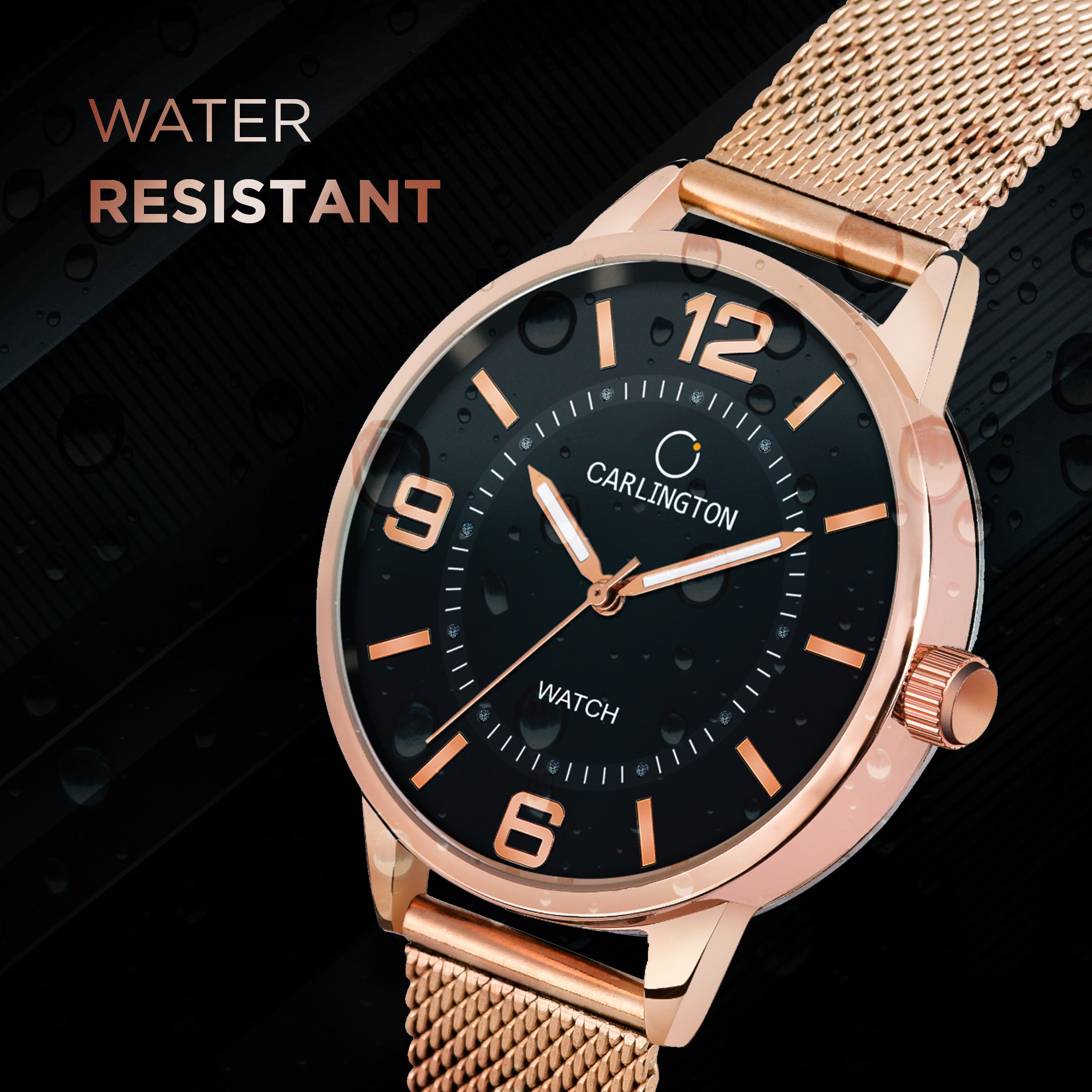 Carlington Elite Ladies Self Adjustable Mesh Strap Water Resistant Analog Watch - For Women CT2002 RoseBlack