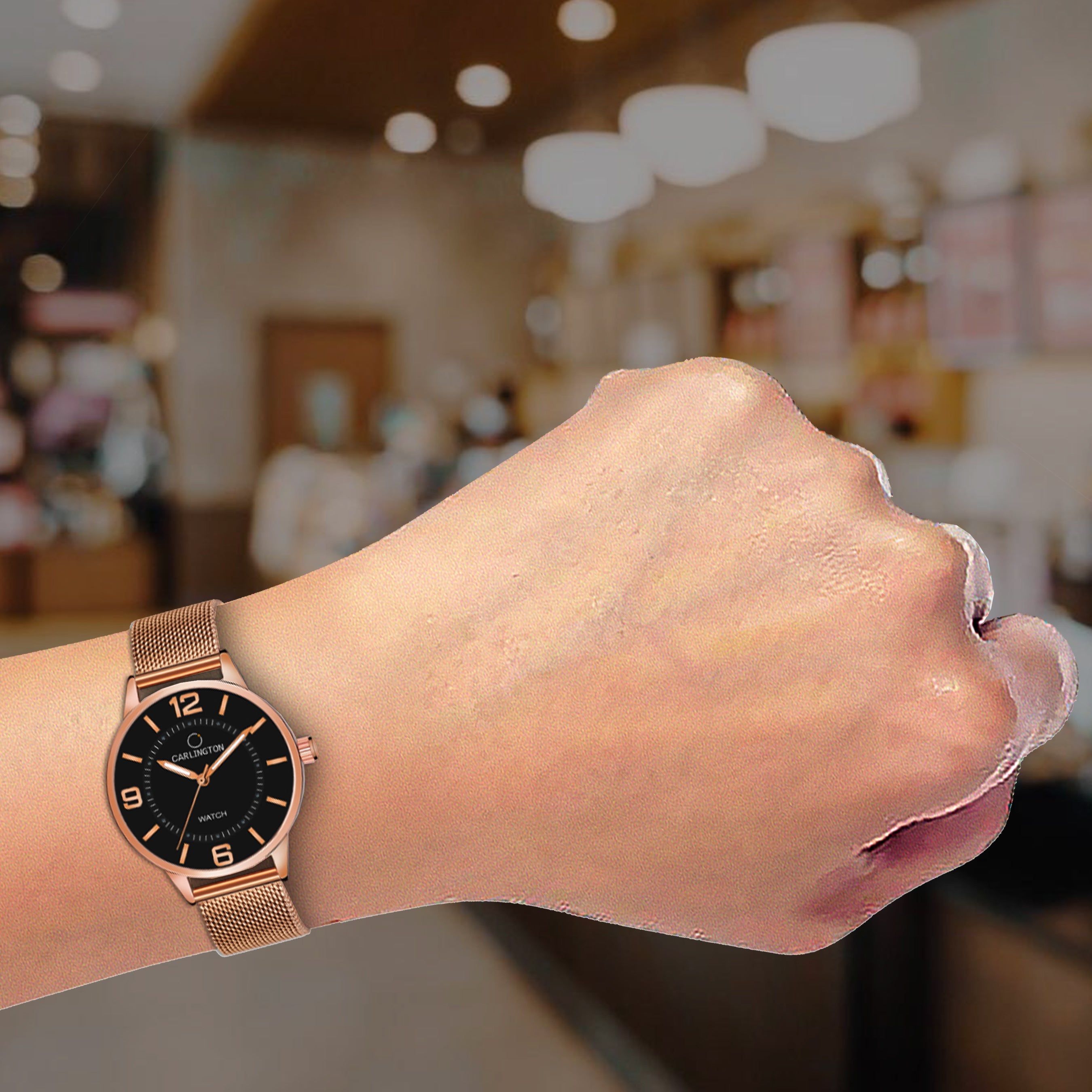 Carlington Elite Ladies Self Adjustable Mesh Strap Water Resistant Analog Watch - For Women CT2002 RoseBlack