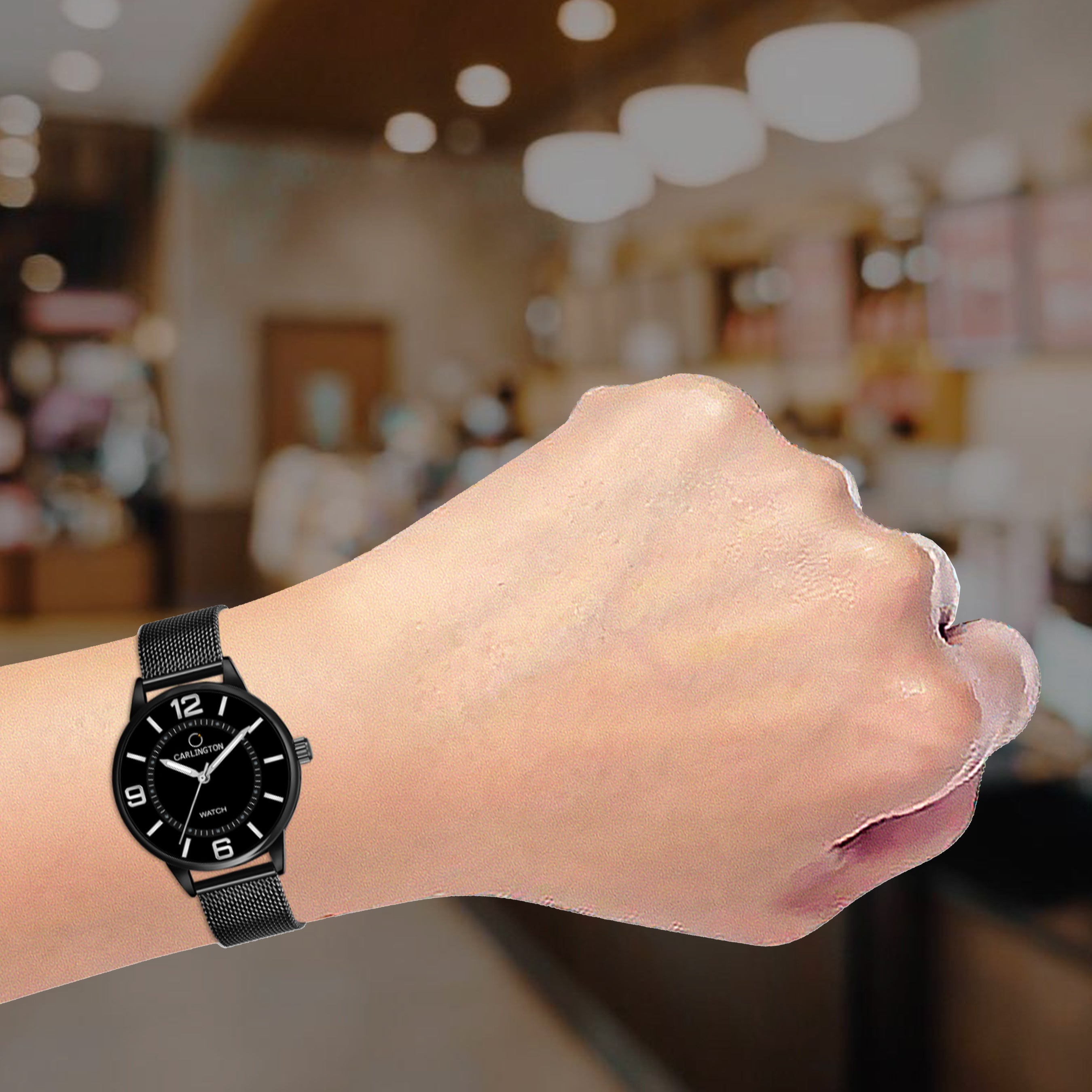 Carlington Elite Ladies Self Adjustable Mesh Strap Water Resistant Analog Watch - For Women CT2002 Black