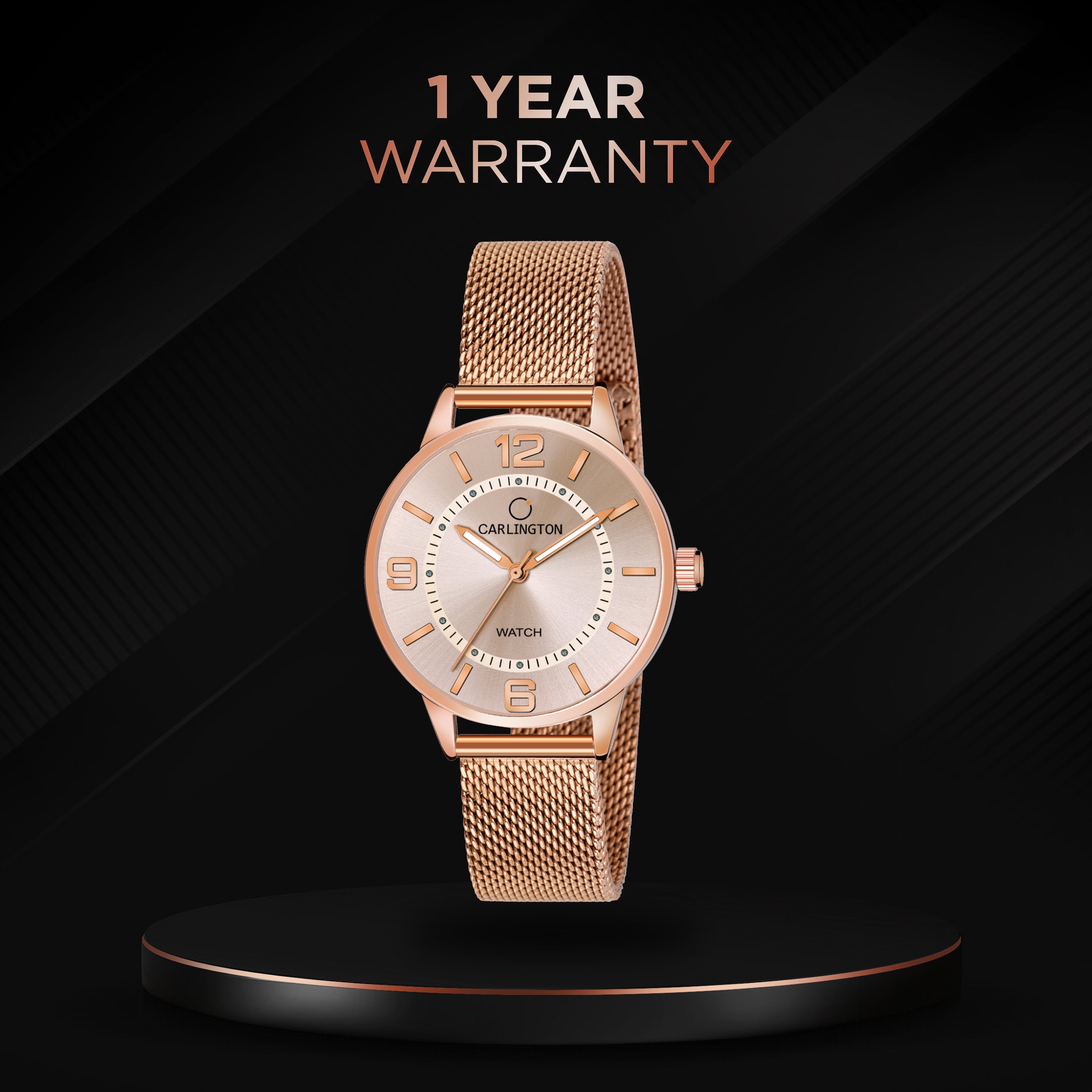 Carlington Elite Ladies Self Adjustable Mesh Strap Water Resistant Analog Watch - For Women CT2002 Rosegold