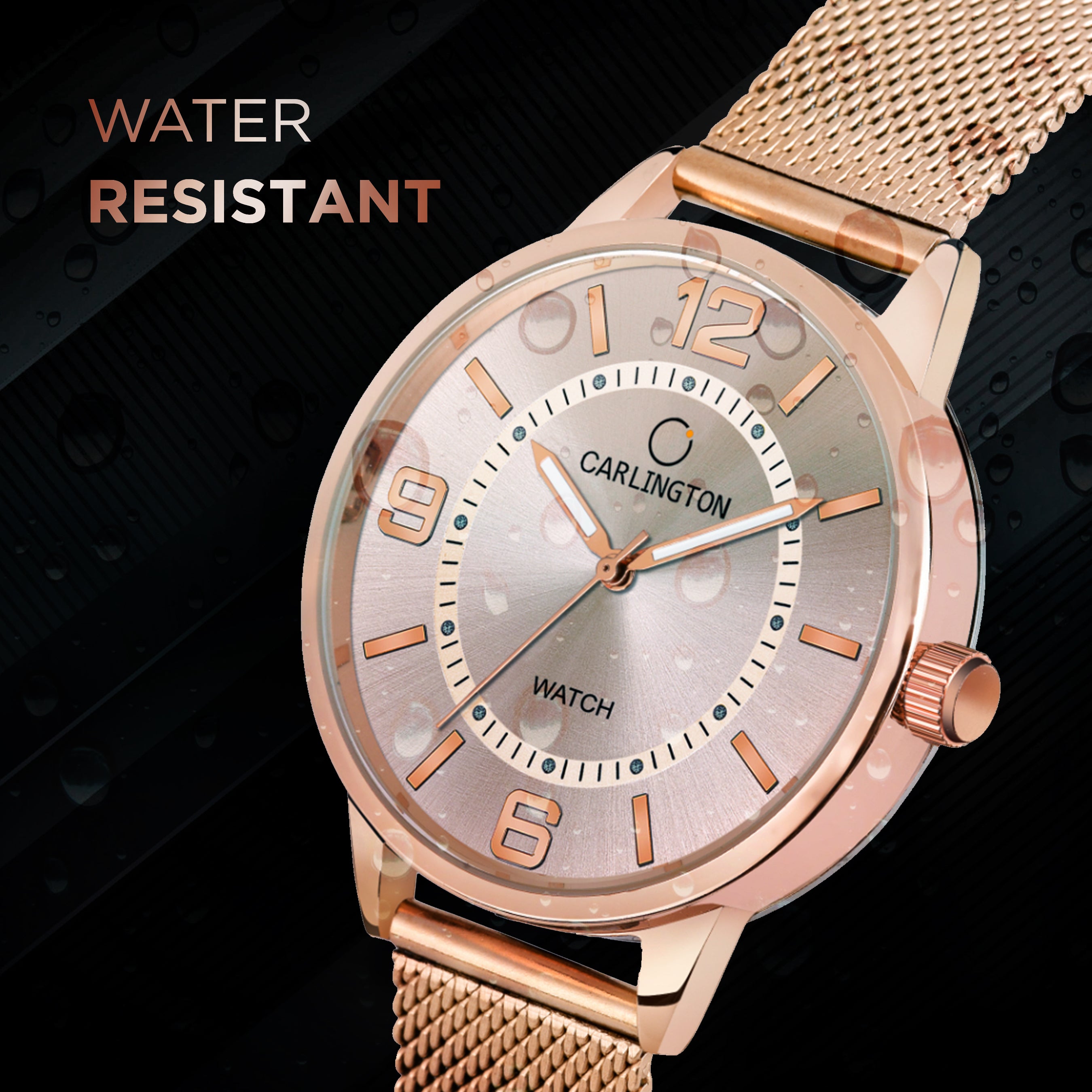 Carlington Elite Ladies Self Adjustable Mesh Strap Water Resistant Analog Watch - For Women CT2002 Rosegold