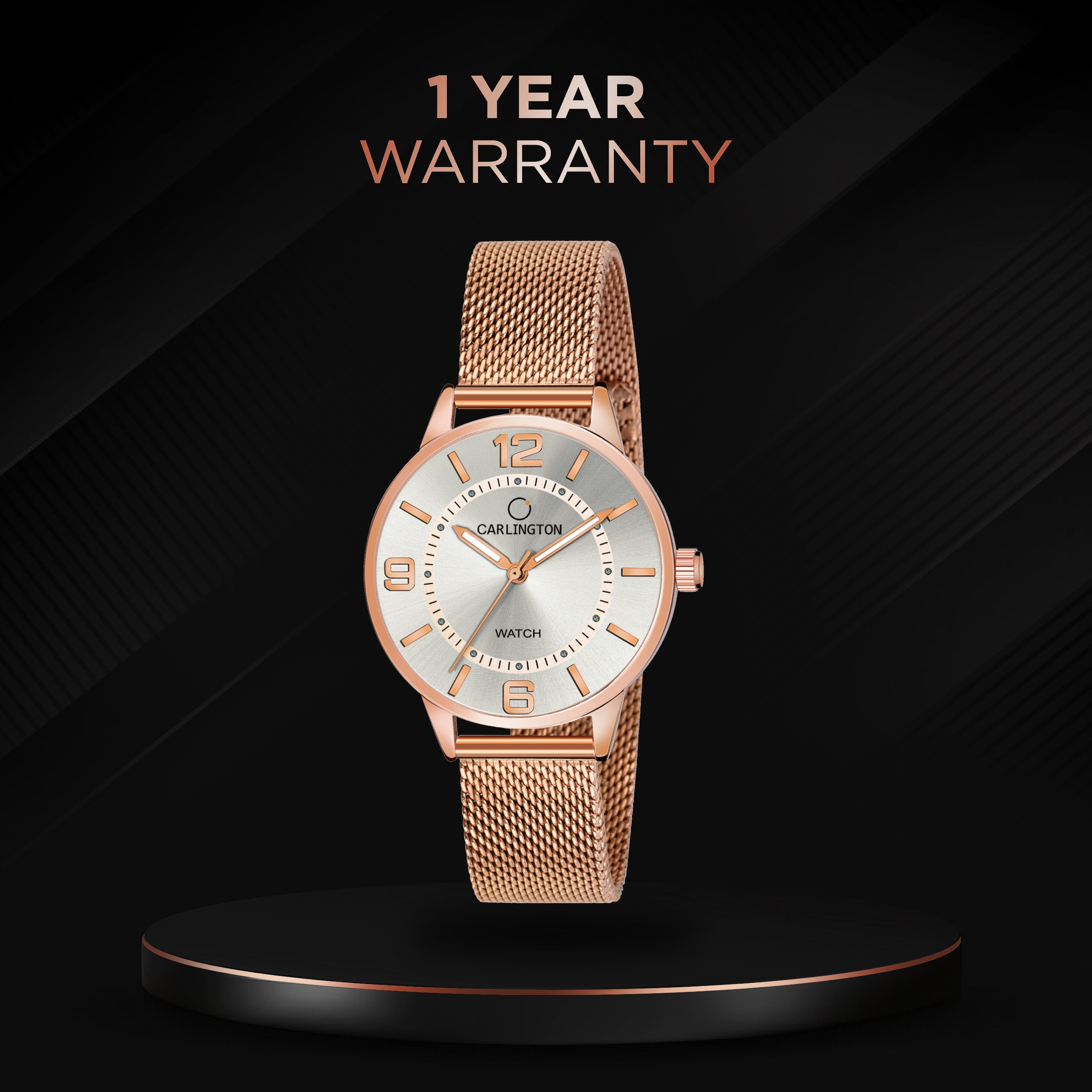 Carlington Elite Ladies Self Adjustable Mesh Strap Water Resistant Analog Watch - For Women CT2002 RoseWhite