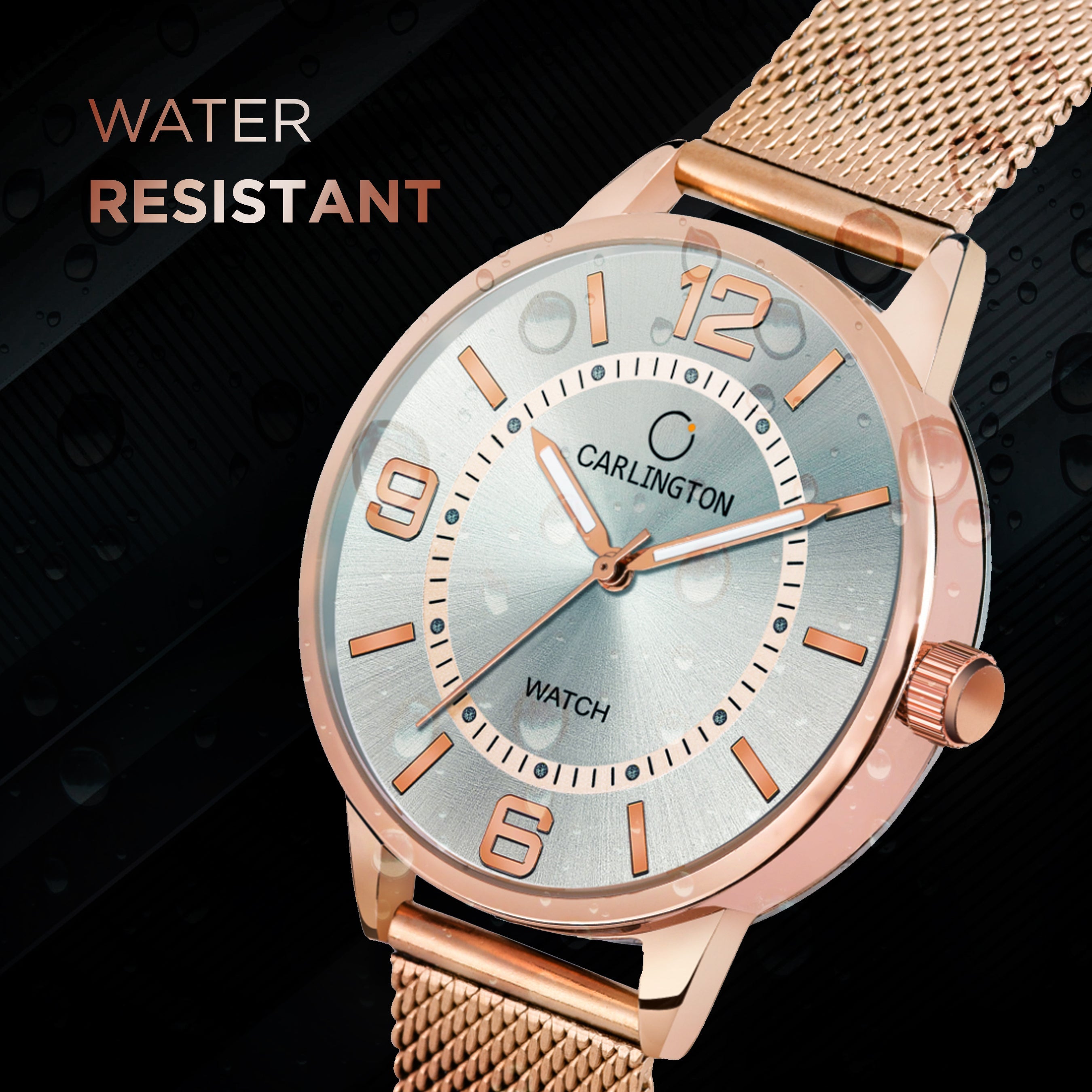 Carlington Elite Ladies Self Adjustable Mesh Strap Water Resistant Analog Watch - For Women CT2002 RoseWhite