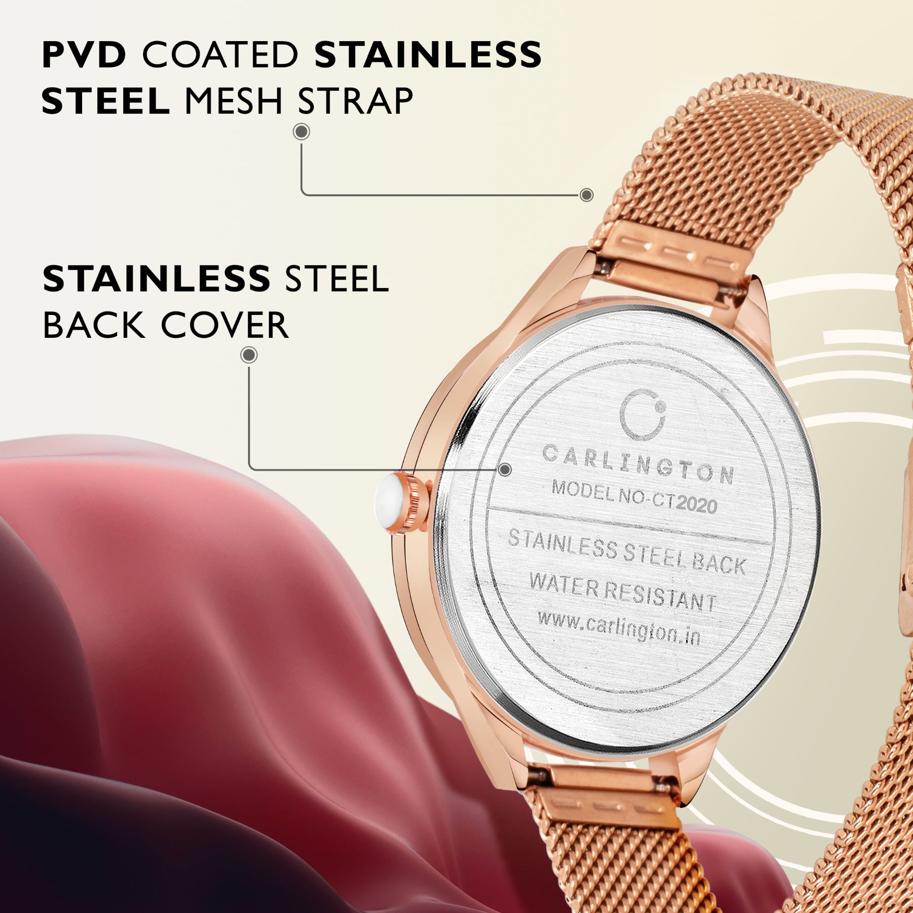 Carlington Elite Ladies Self Adjustable Mesh Strap Water Resistant Analog Watch - For Women CT2020