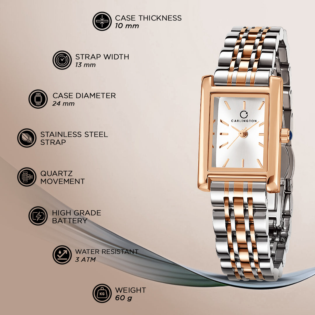 Carlington Diva Series Analog Women Wrist Watches with Stainless Steel Chain Strap | Premium Fashion Watches for Ladies | CT - 108