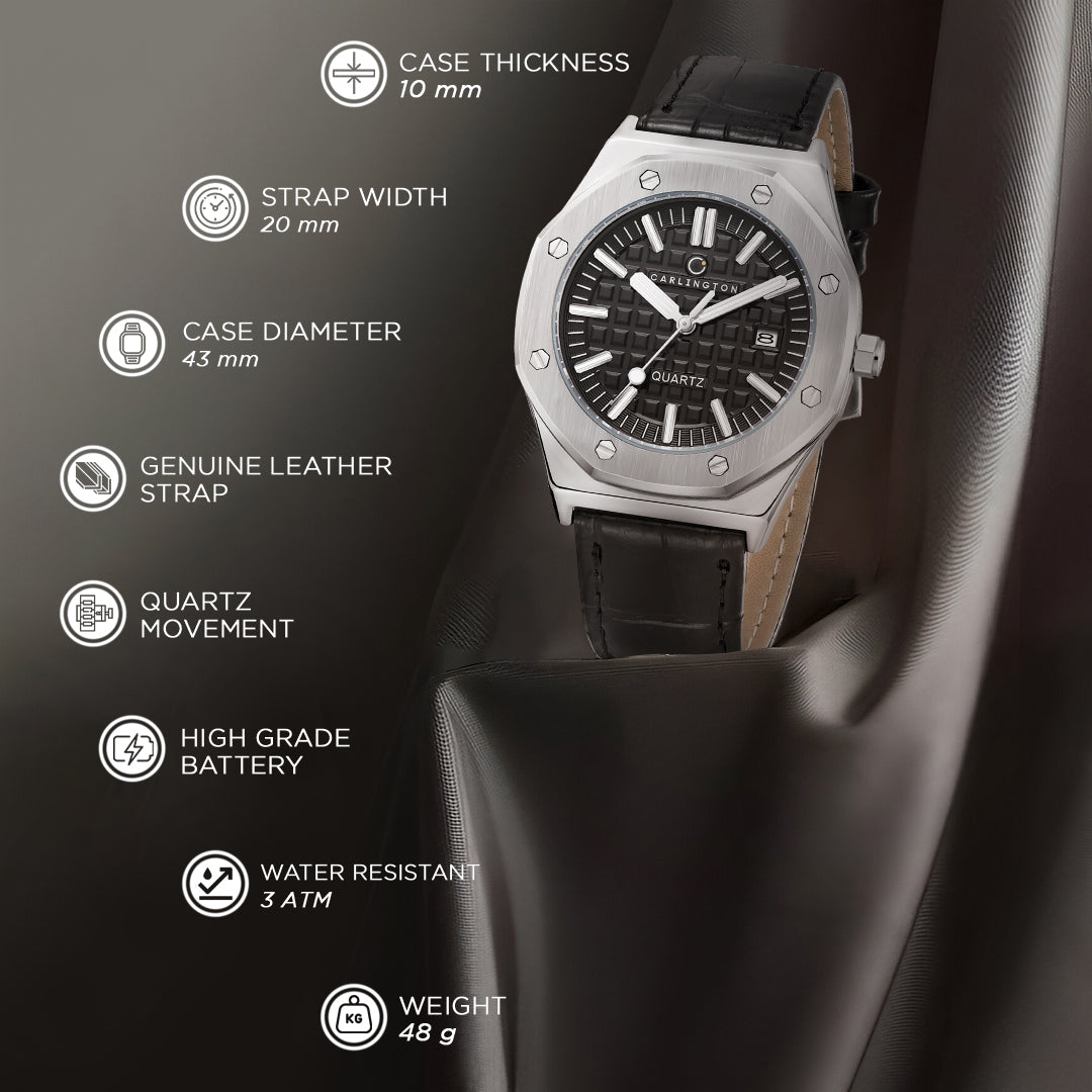 Carlington Meridian Series Analog Men Wrist Watches with Premium Leather Belt Strap | Premium Fashion Watches for Gents | CT - 4040
