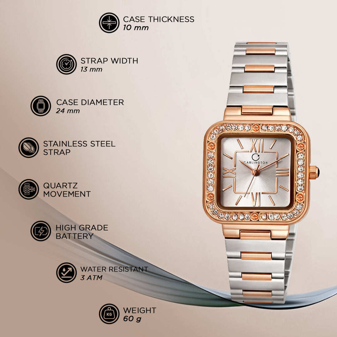Carlington Diva Series Analog Women Wrist Watches with Stainless Steel Chain Strap | Premium Fashion Watches for Ladies | CT - 115