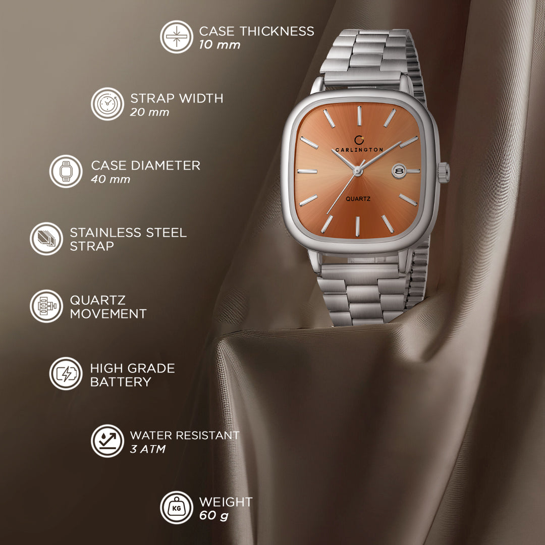 Carlington Classic Series Analog Men Wrist Watches with Stainless Steel Strap & Date Display | Premium Fashion Watches for Gents | CT - 5010