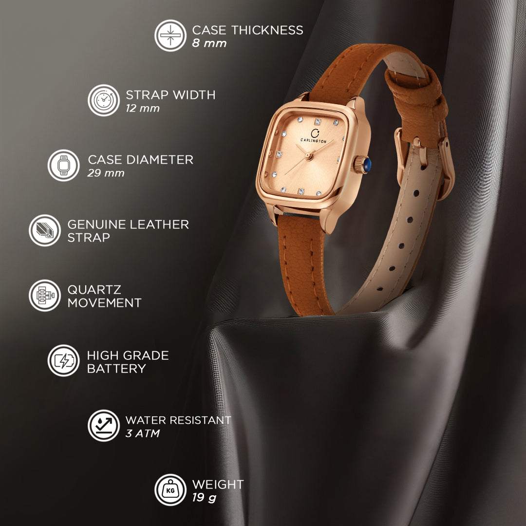 Carlington Aura Series Analog Women Wrist Watches with Premium Leather Belt Strap | Premium Fashion Watches for Ladies | CT - 201