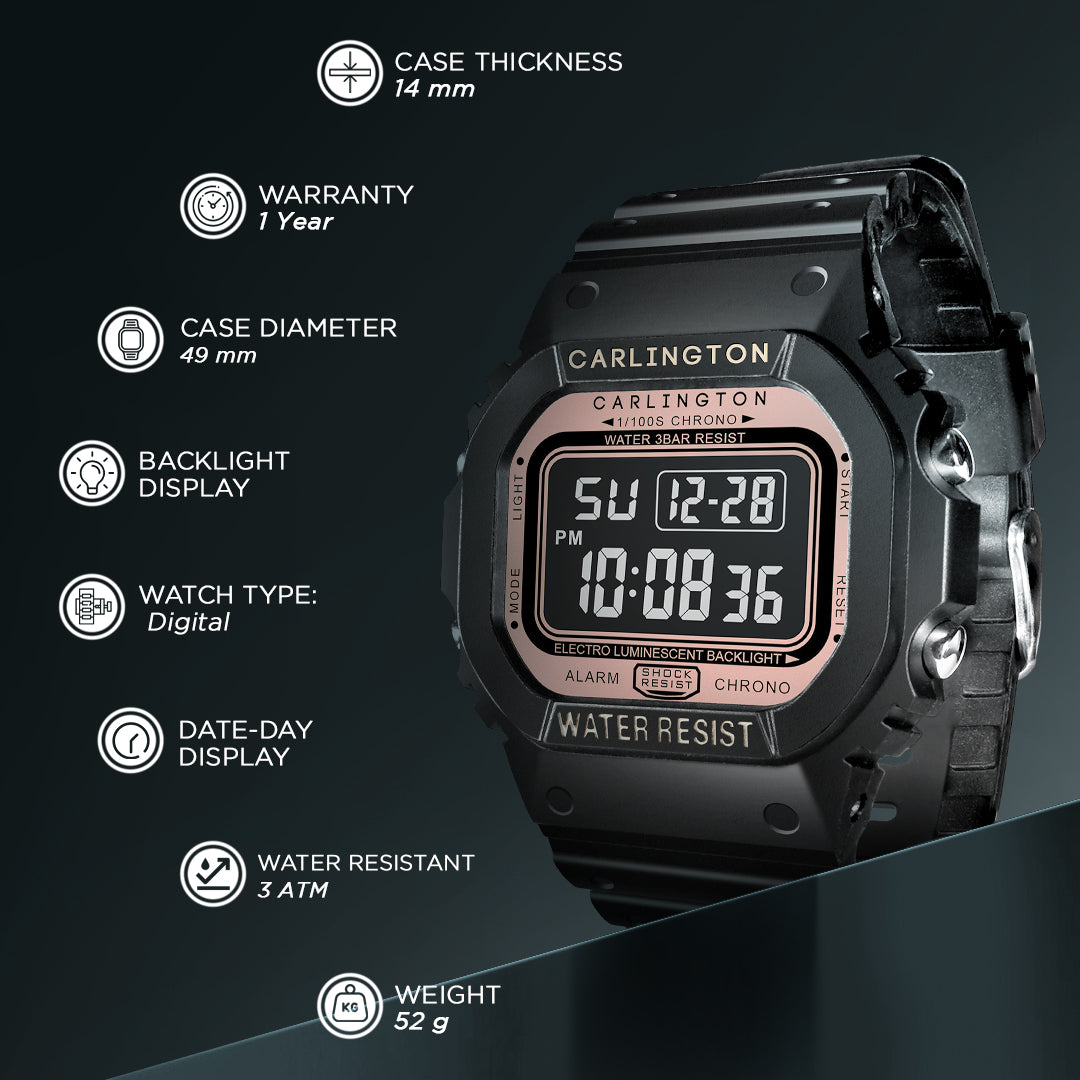 Carlington Digital Sports Watch Dual Time, Alarm, Calendar, Stopwatch, Water-Resistant, Shock-Resistant, Back Light Display. The Perfect Watch for Men - CT 1801