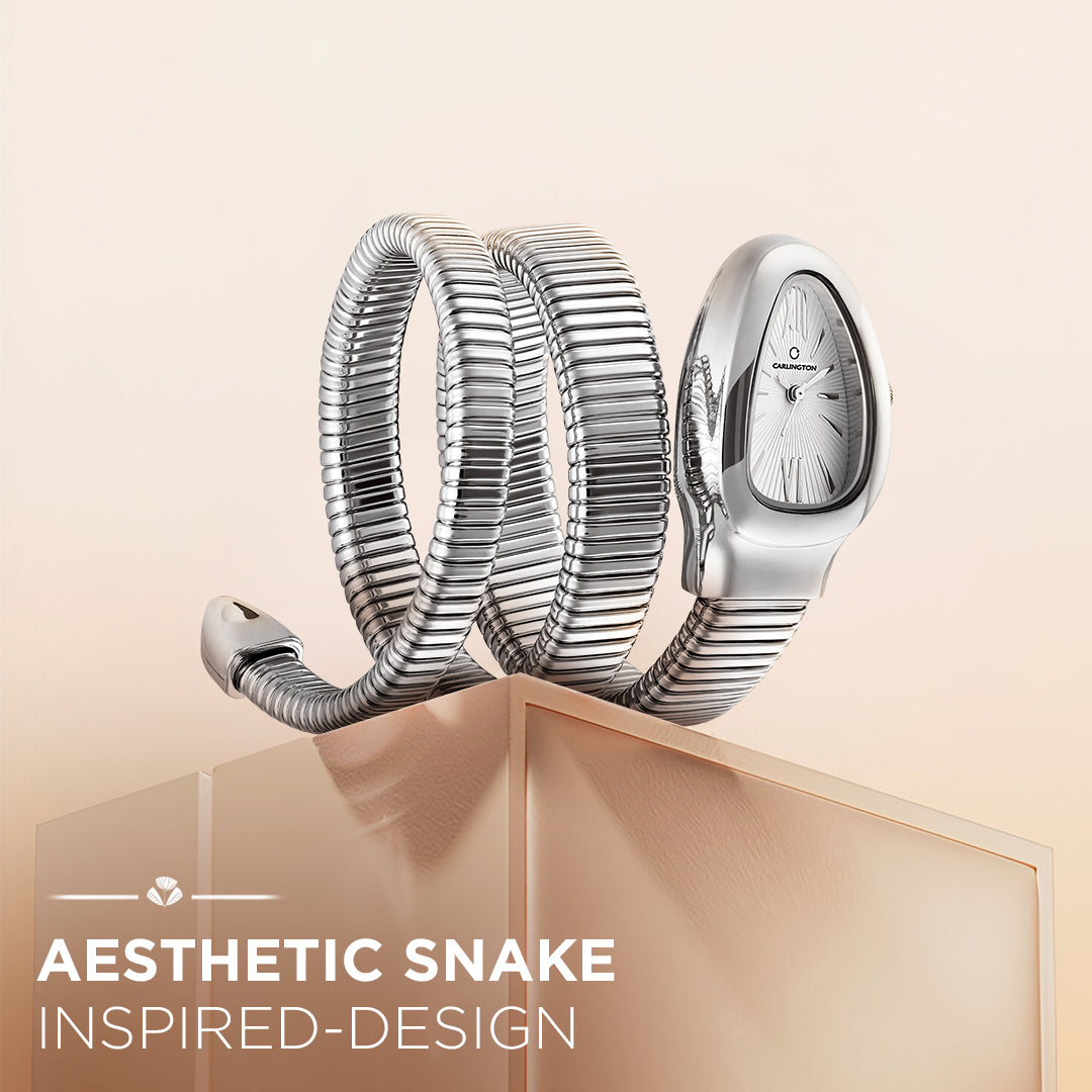 Carlington Elegant Snake Band Analog Women's Watch – Premium Stainless Steel Strap, Oval Designer Dial, Water-Resistant Ladies Watch for Party & Casual Wear Premium Gift Watch for Women