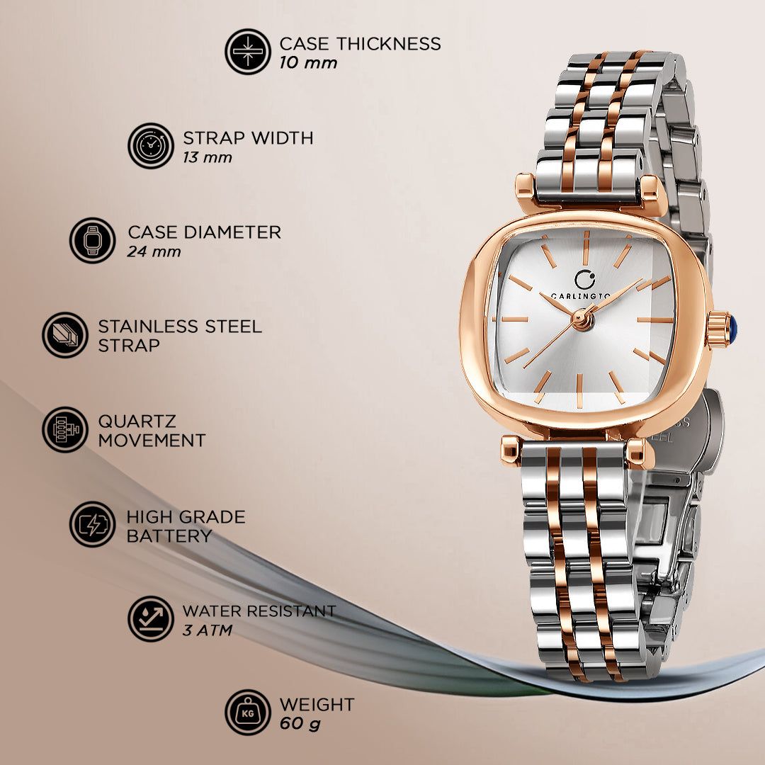 Carlington Diva Series Analog Women Wrist Watches with Stainless Steel Chain Strap | Premium Fashion Watches for Ladies | CT - 106