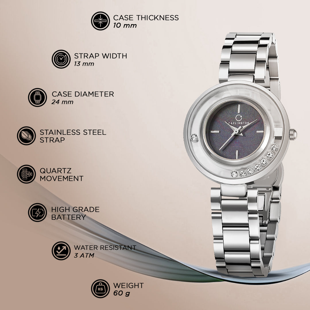 Carlington Diva Series Analog Women Wrist Watches with Stainless Steel Chain Strap | Premium Fashion Watches for Ladies | CT - 119