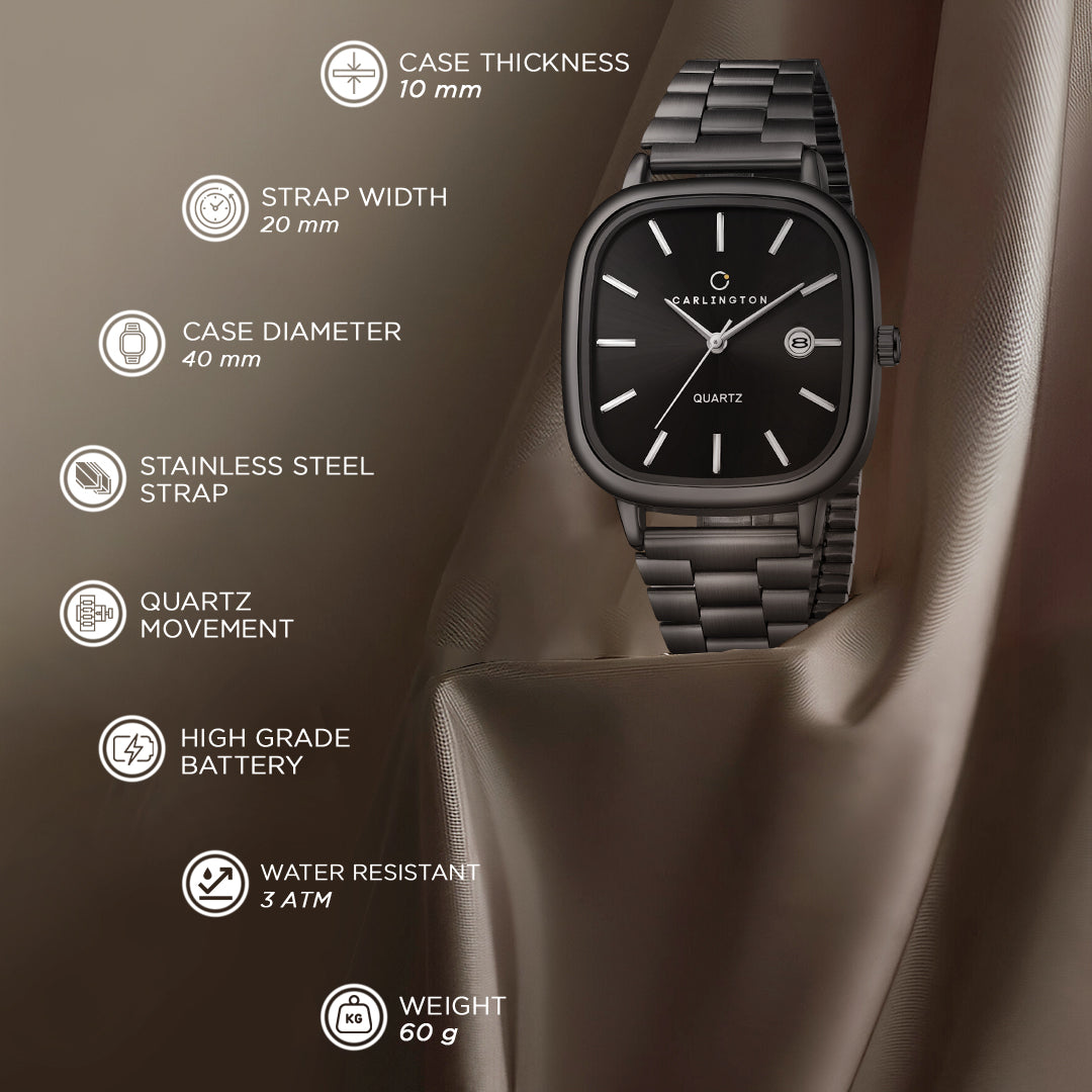 Carlington Classic Series Analog Men Wrist Watches with Stainless Steel Strap & Date Display | Premium Fashion Watches for Gents | CT - 5010