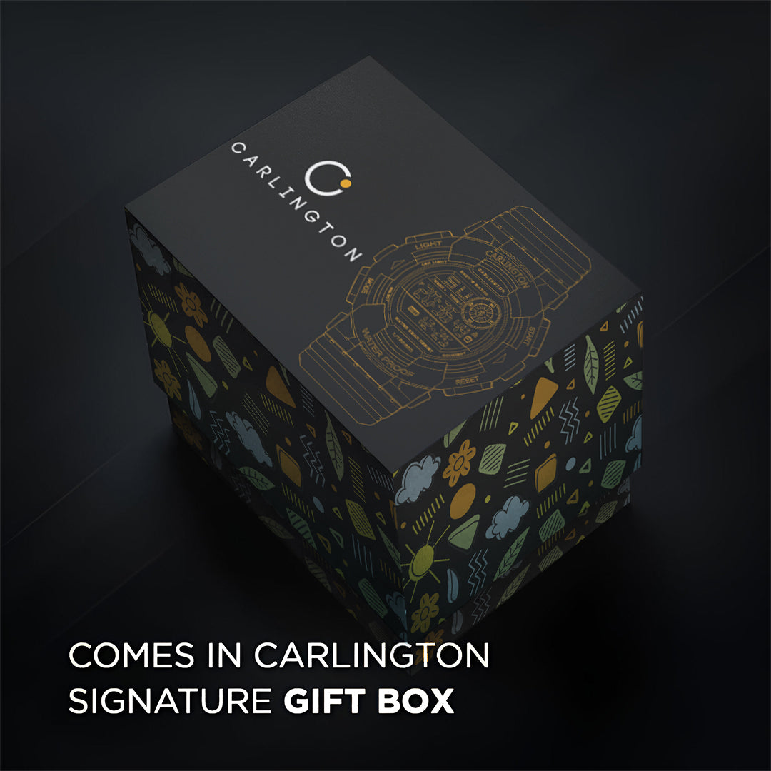 Carlington Kids Digital Watch for Boys and Girls Age 2 to 12 Years White Green Black Yellow Colour Band with Alarm and Date Display - CT_718